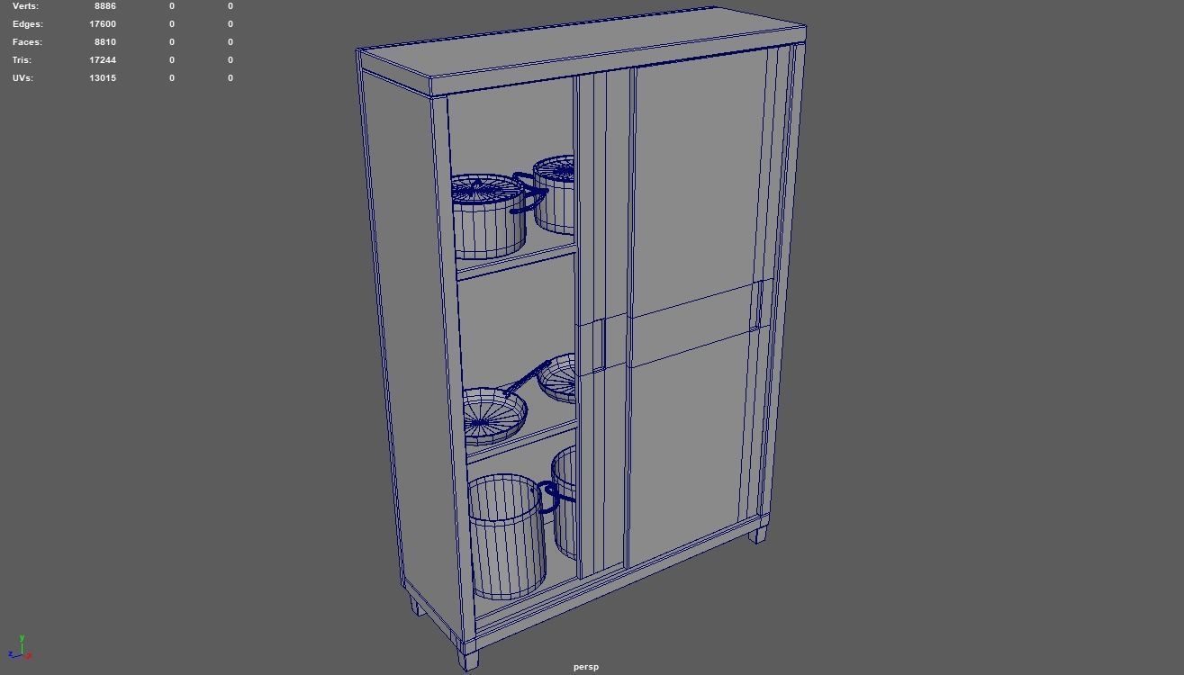 Cookware Kitchen Set sink in metal cabinet Low-poly 3D model_9