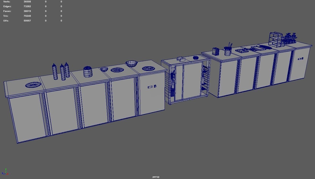 Cookware Kitchen Set sink in metal cabinet Low-poly 3D model_15