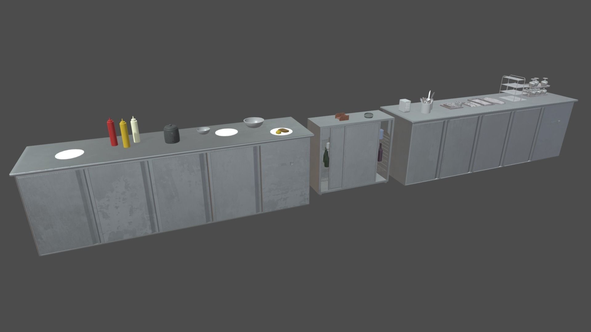 Cookware Kitchen Set sink in metal cabinet Low-poly 3D model_14