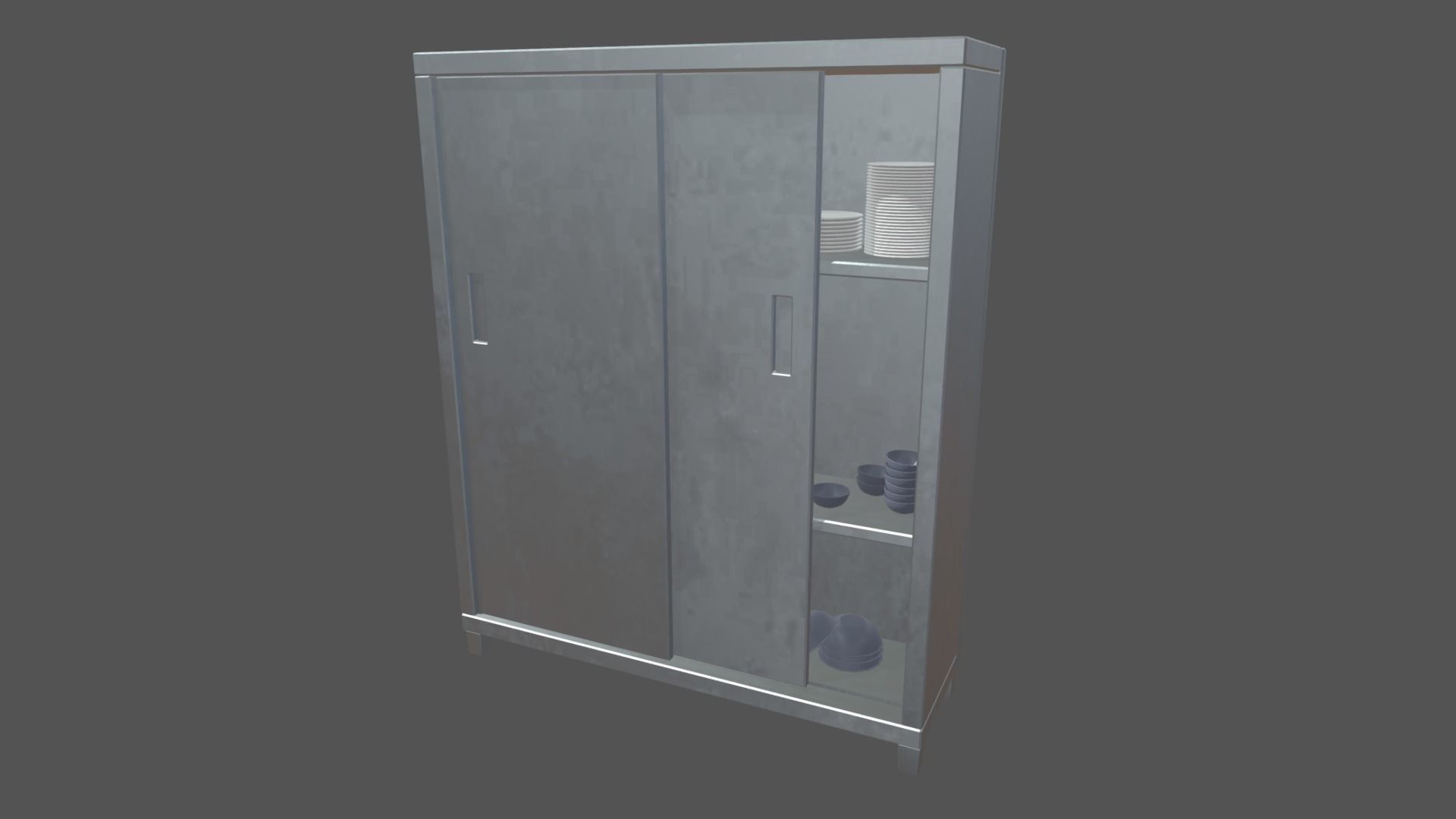 Cookware Kitchen Set sink in metal cabinet Low-poly 3D model_10