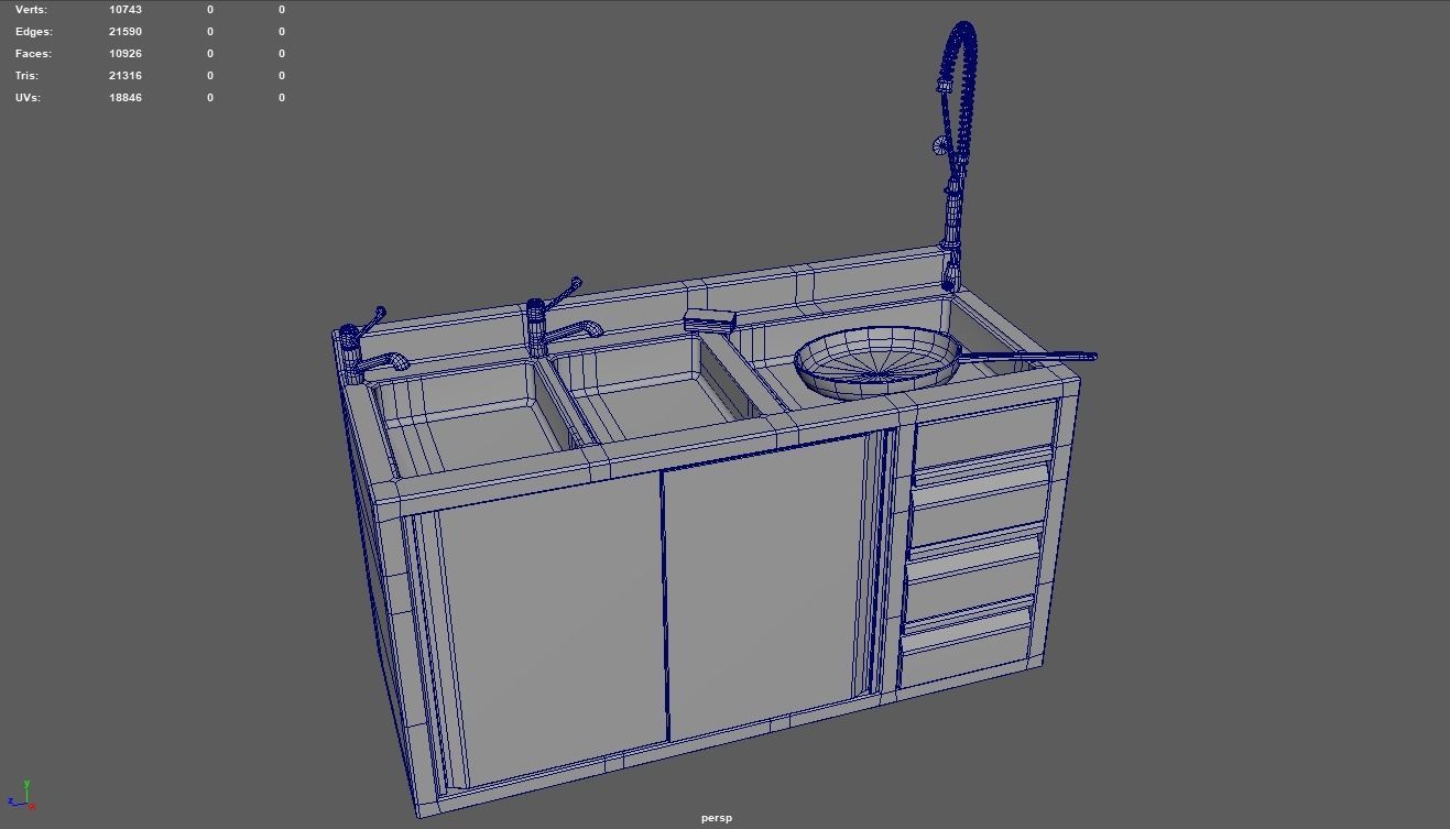 Cookware Kitchen Set sink in metal cabinet Low-poly 3D model_7