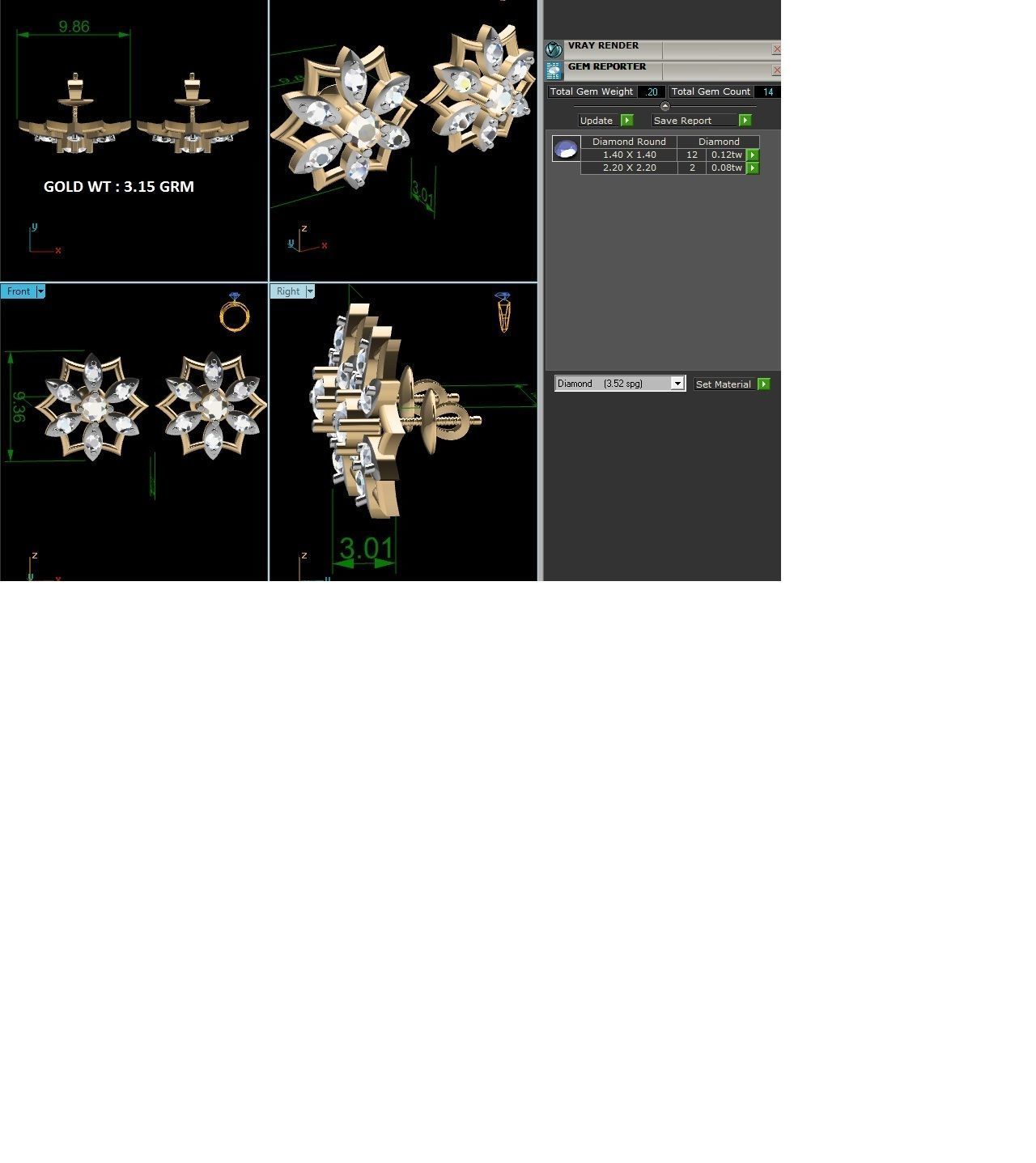 Women studs earrings 3dm render detail 3D print model_1