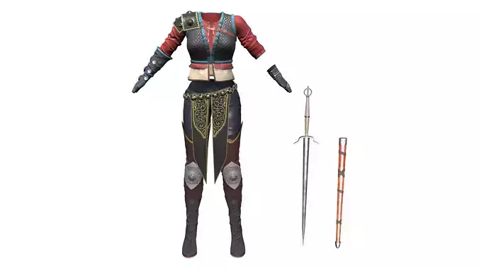 Medieval Warrior Outfit Top Gloves Pants Boots Sword