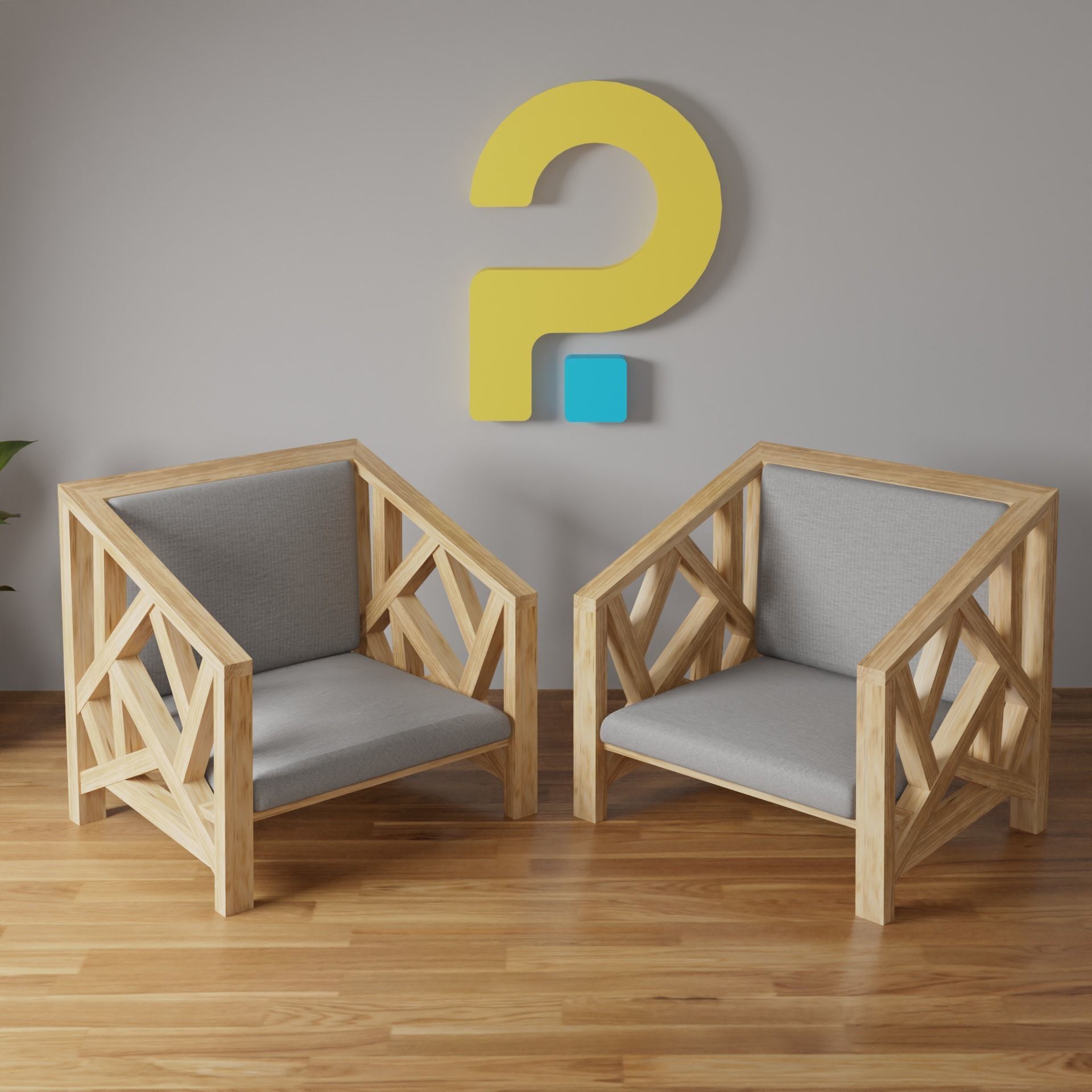 Stylized Wooden Chair Free 3D model_4