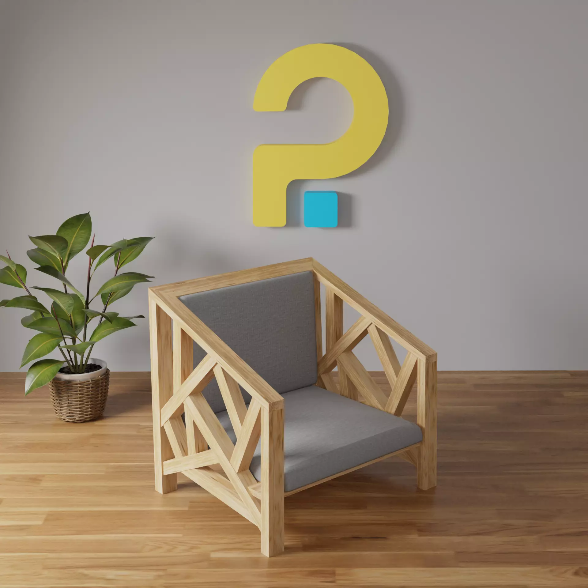 Stylized Wooden Chair Free 3D model_0