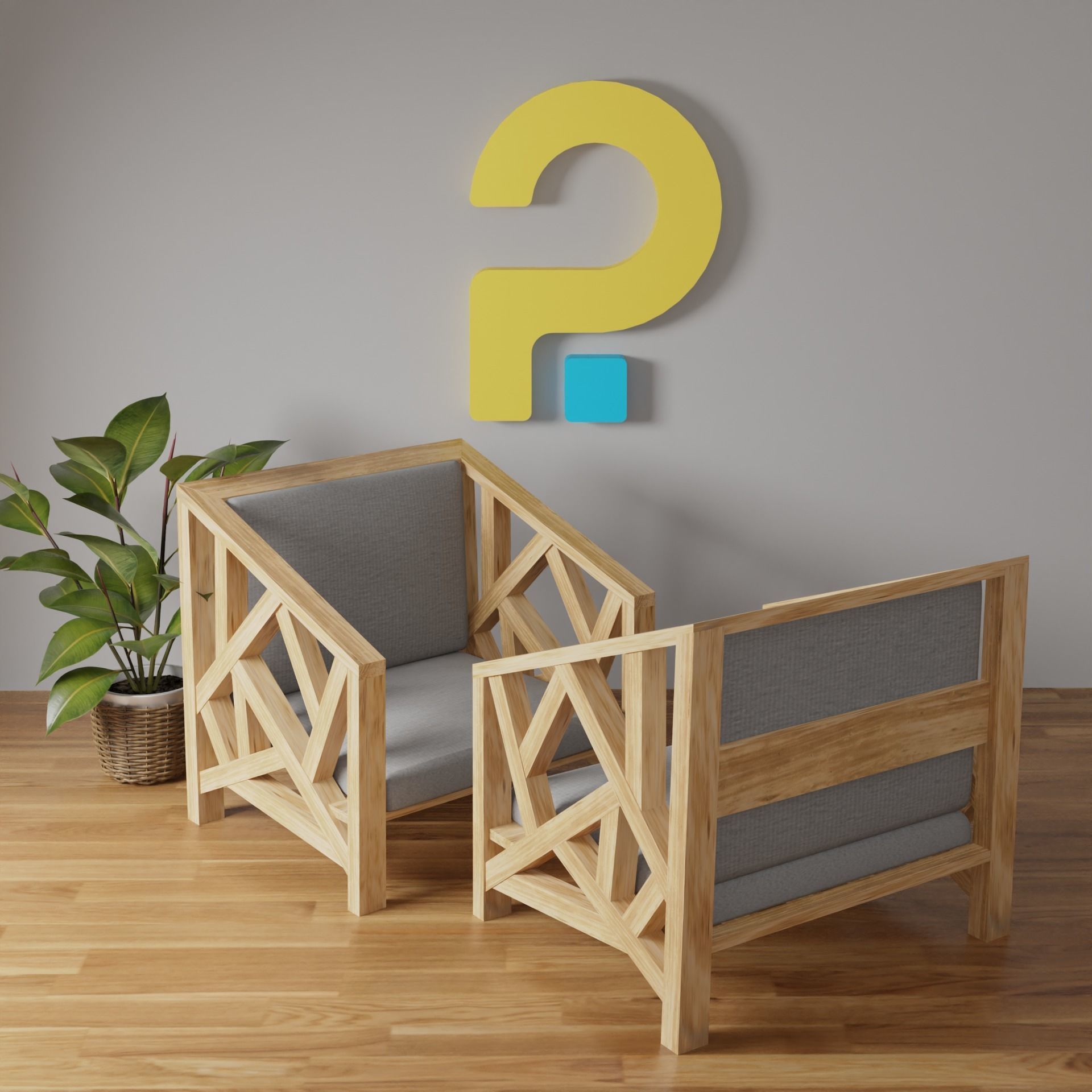 Stylized Wooden Chair Free 3D model_3