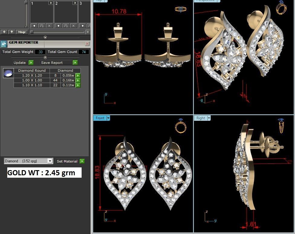 Women studs earrings 3dm render detail 3D print model_1