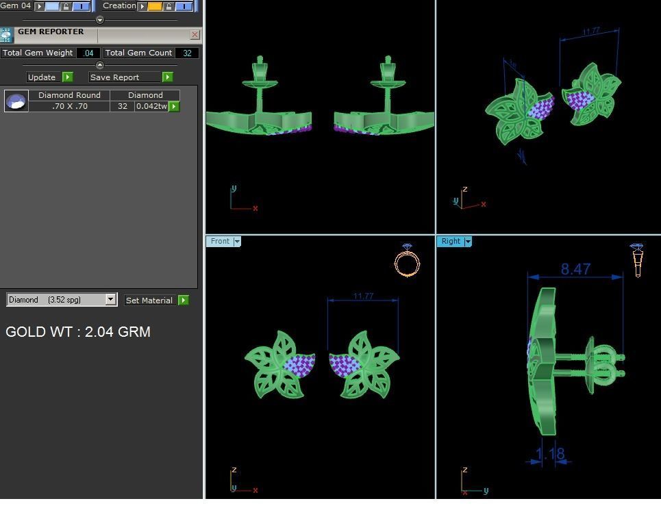 Women flower studs earrings 3dm render detail 3D print model_4