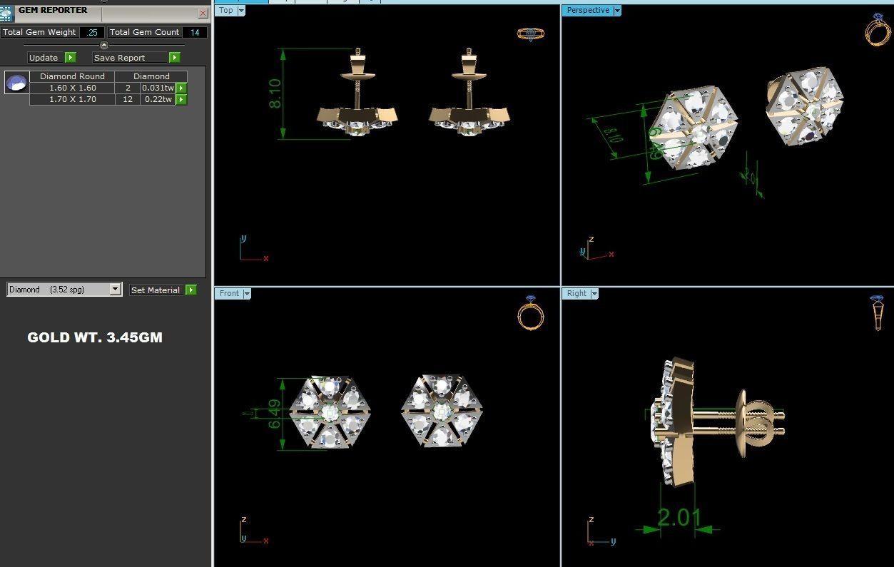 Women studs earrings 3dm render detail 3D print model_4
