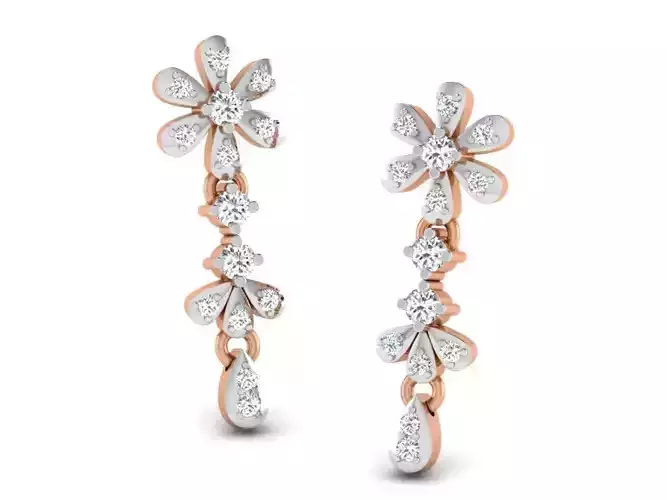 Women flower drop earrings 3dm render detail