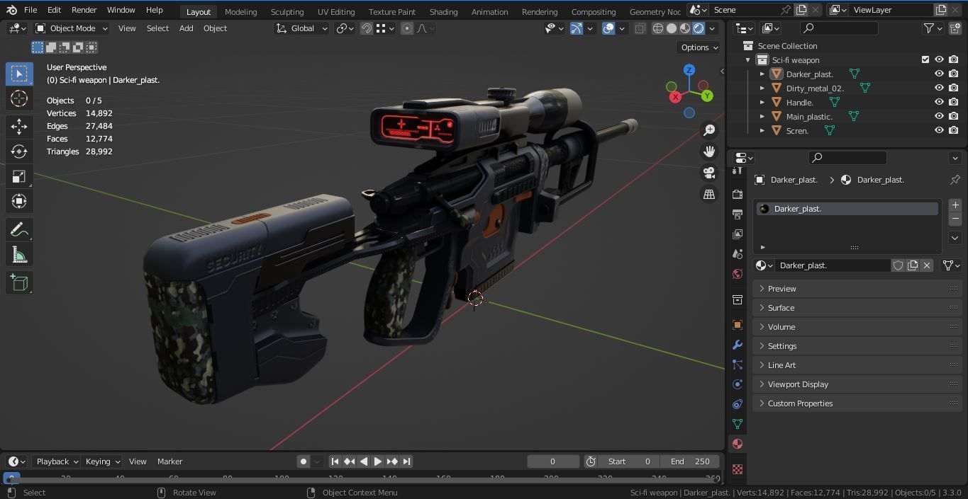 Sci-fi gun Low-poly 3D model_5