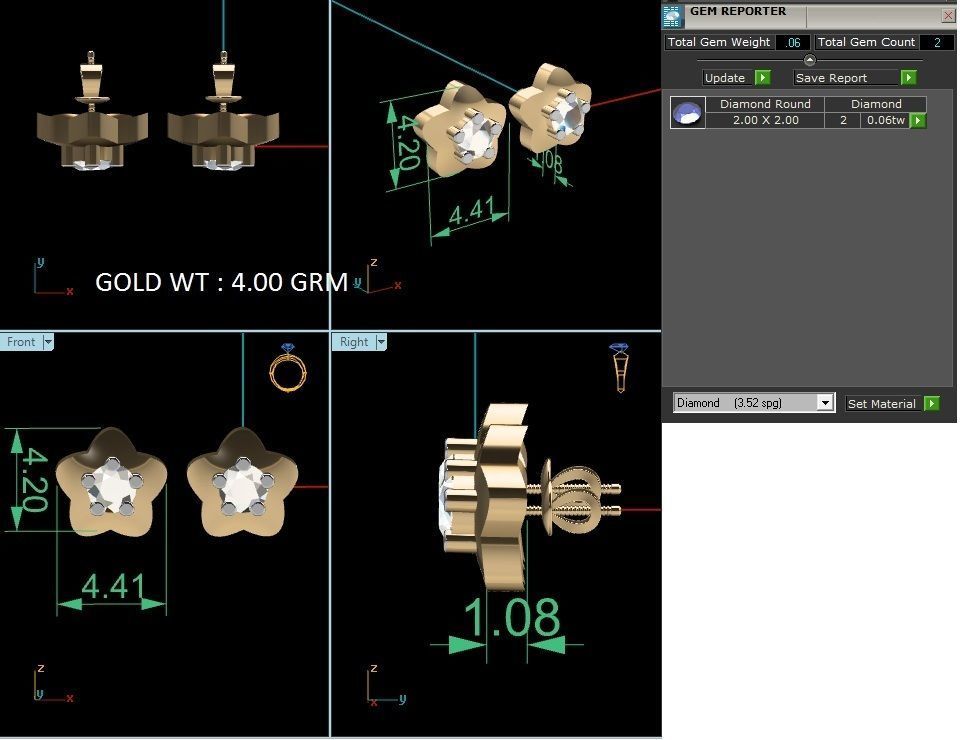 Women studs earrings 3dm render detail 3D print model_2