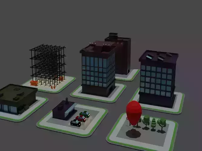 lowpoly city building with metal structure