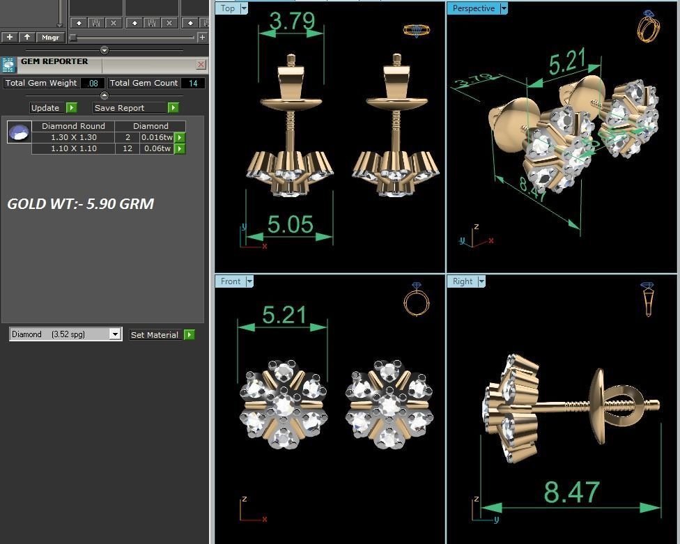 Women studs earrings 3dm render detail 3D print model_4