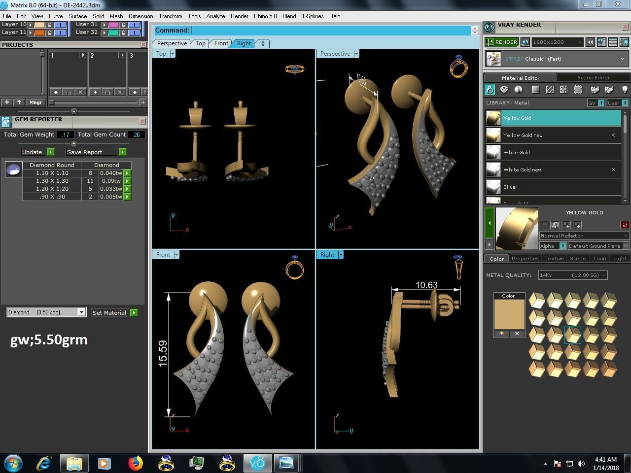 Women studs earrings 3dm render detail 3D print model_4