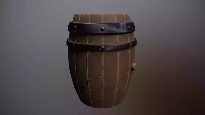 Wooden Barrel with Metal Hoop Game Ready Low P Low-poly 3D model
