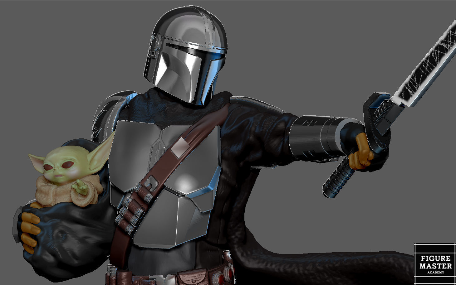 MANDALORIAN MANDO VER2 DISNEY DARKSABER STATUE 3D print model_5