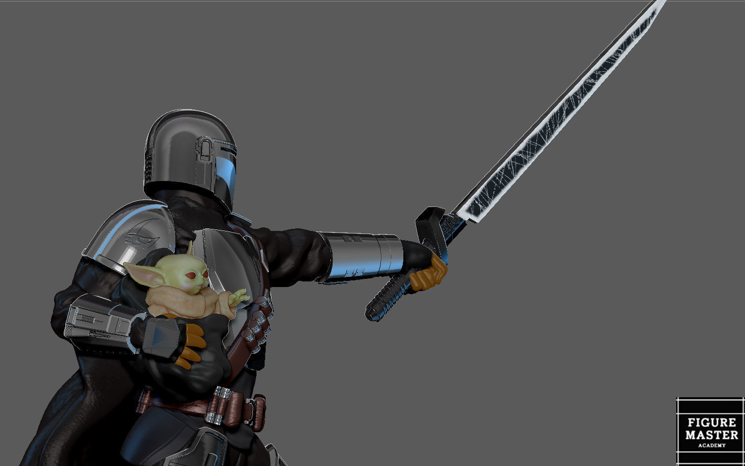 MANDALORIAN MANDO VER2 DISNEY DARKSABER STATUE 3D print model_8