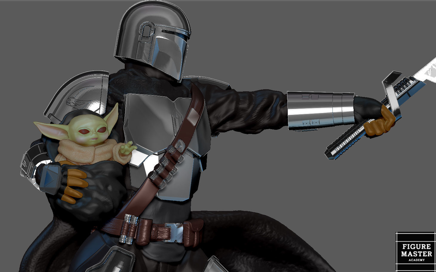 MANDALORIAN MANDO VER2 DISNEY DARKSABER STATUE 3D print model_7