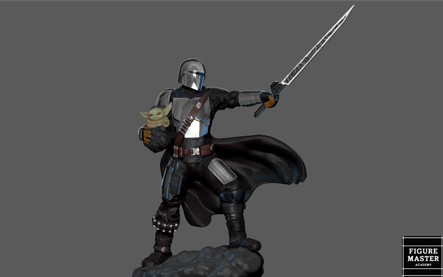 MANDALORIAN MANDO VER2 DISNEY DARKSABER STATUE 3D print model_1