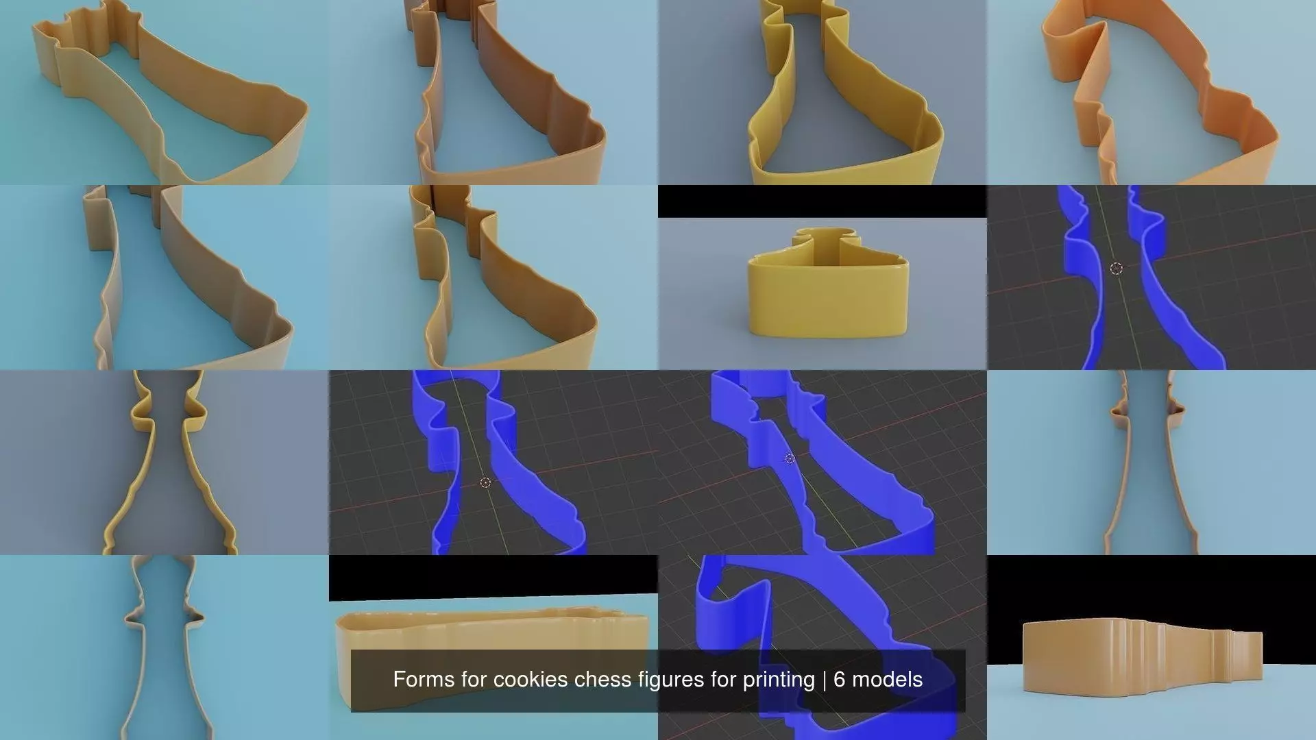 Forms for cookies chess figures for printing 3D Model Collection_1
