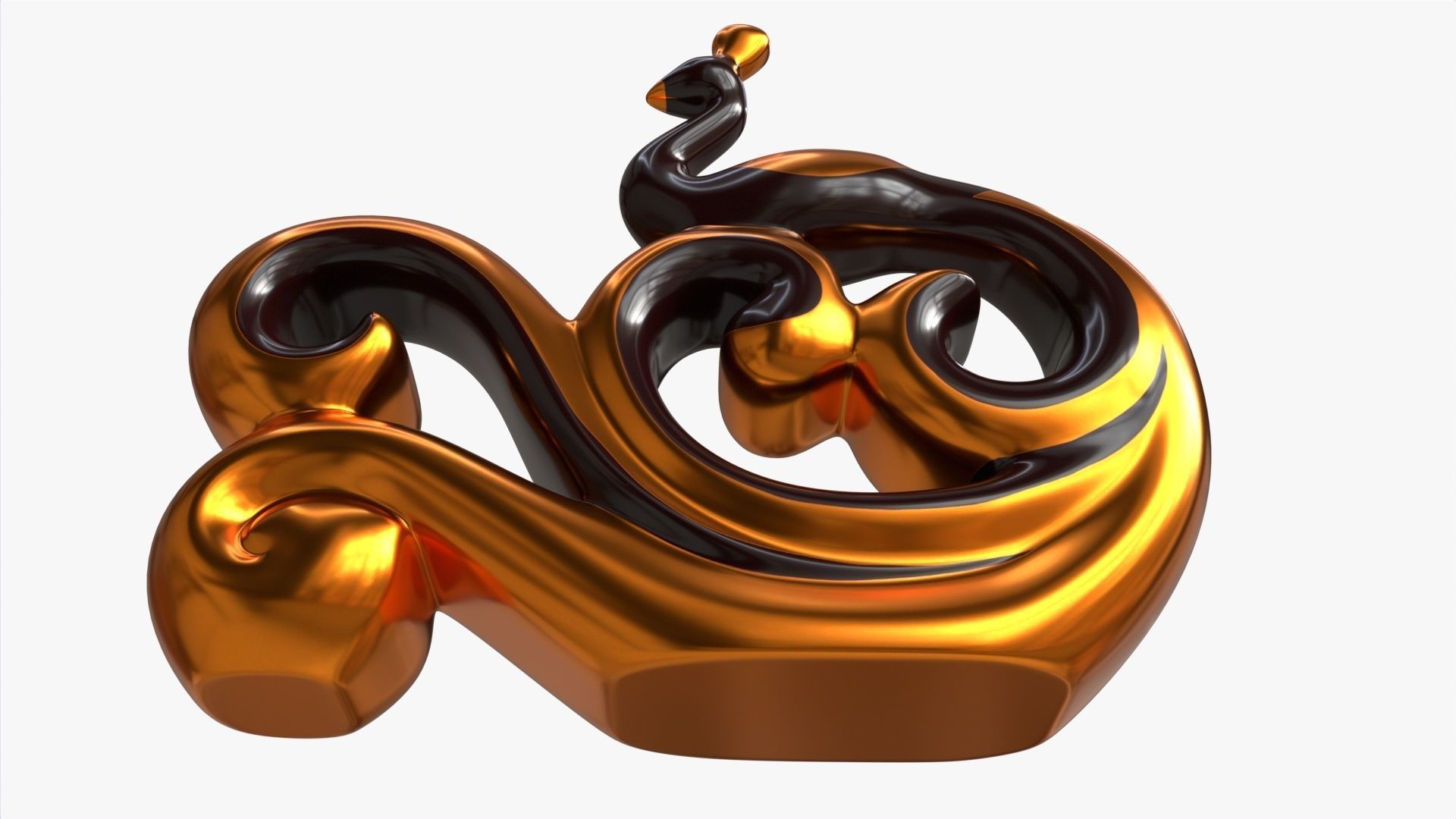 Modern Peacock Ceramic Figurine gold 3D model_3