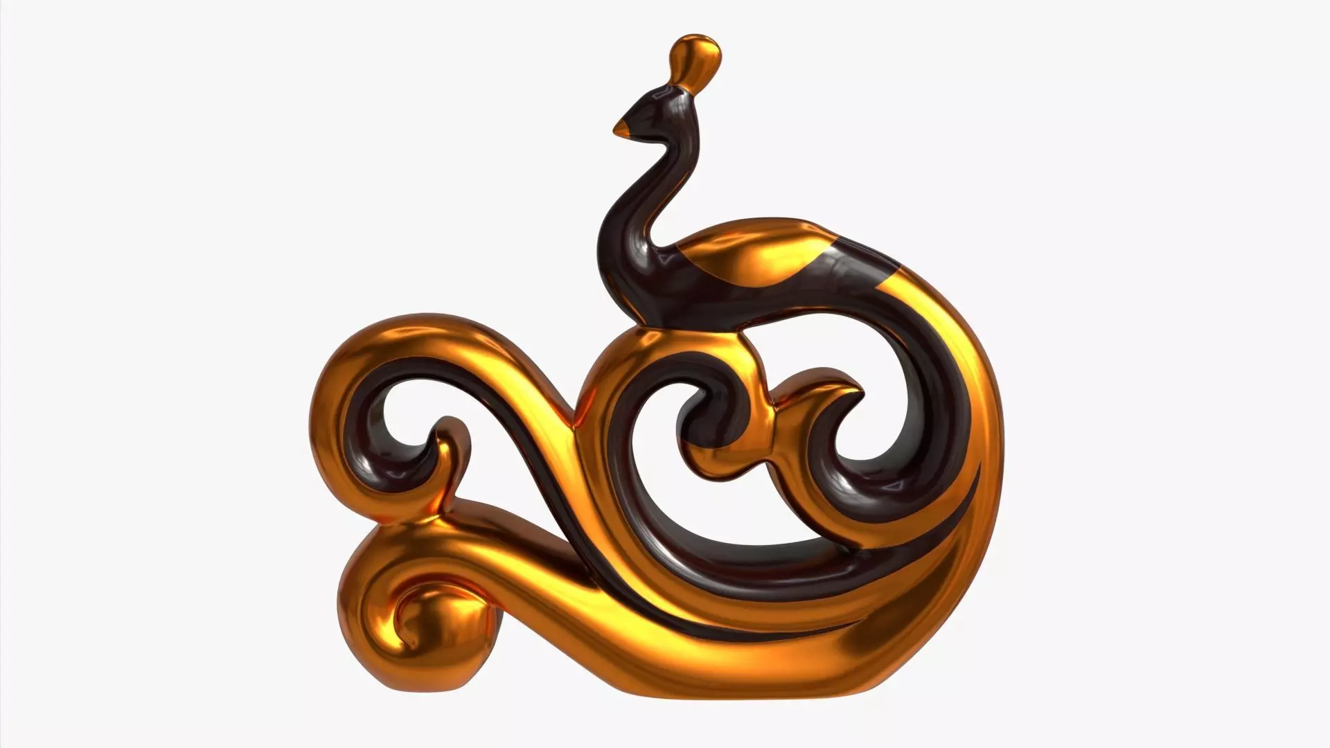 Modern Peacock Ceramic Figurine gold 3D model_0
