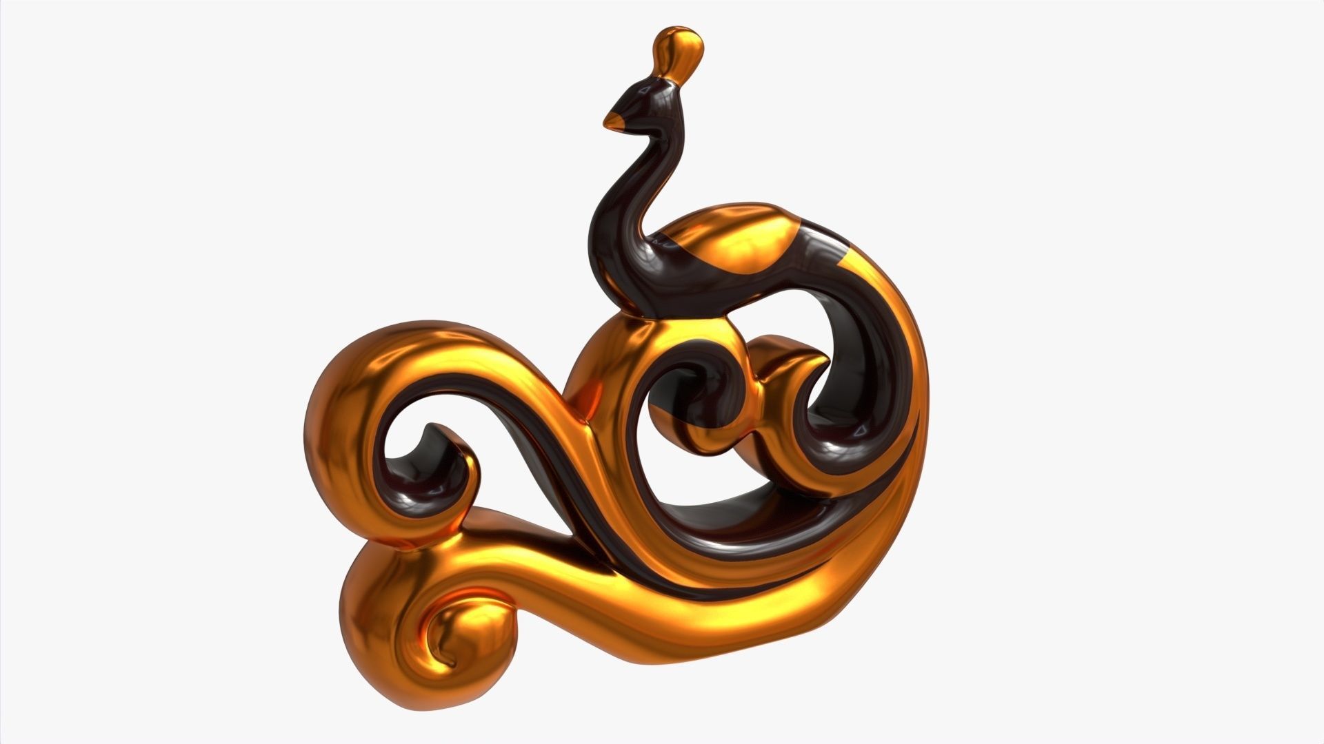 Modern Peacock Ceramic Figurine gold 3D model_1