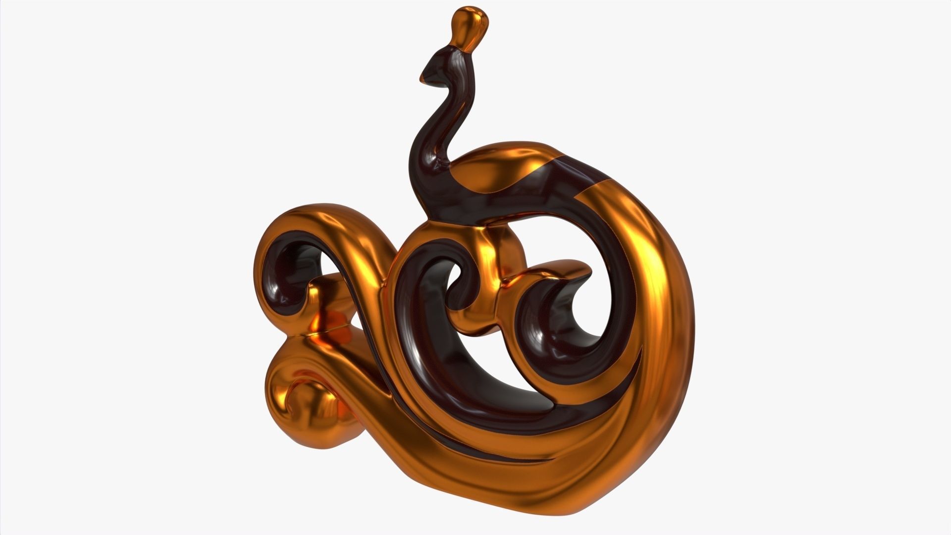 Modern Peacock Ceramic Figurine gold 3D model_2