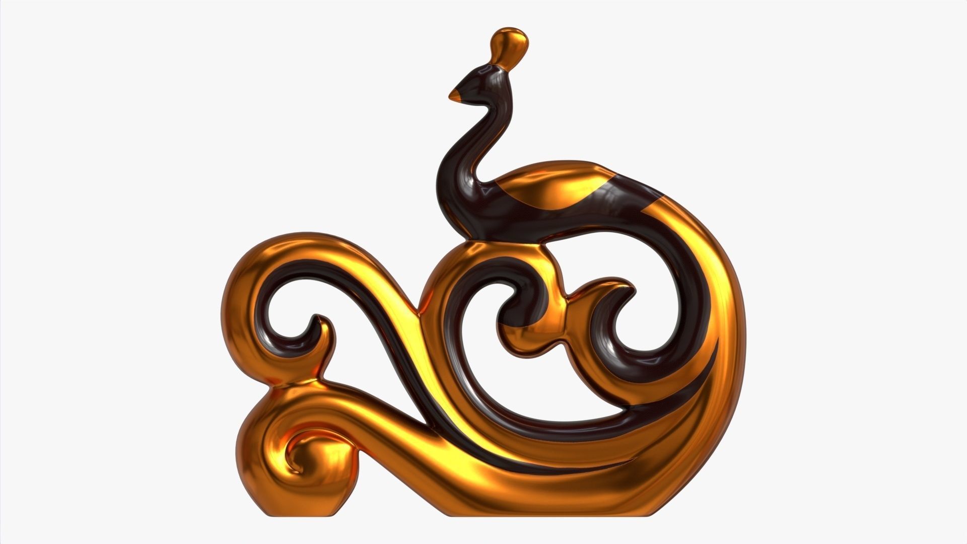 Modern Peacock Ceramic Figurine gold 3D model_4