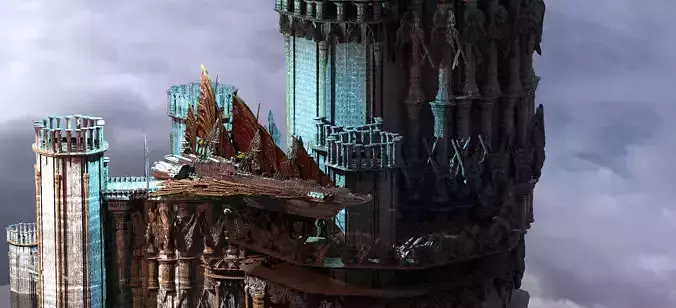 Magna Carter Floating fortress with Hermes airship  3D model
