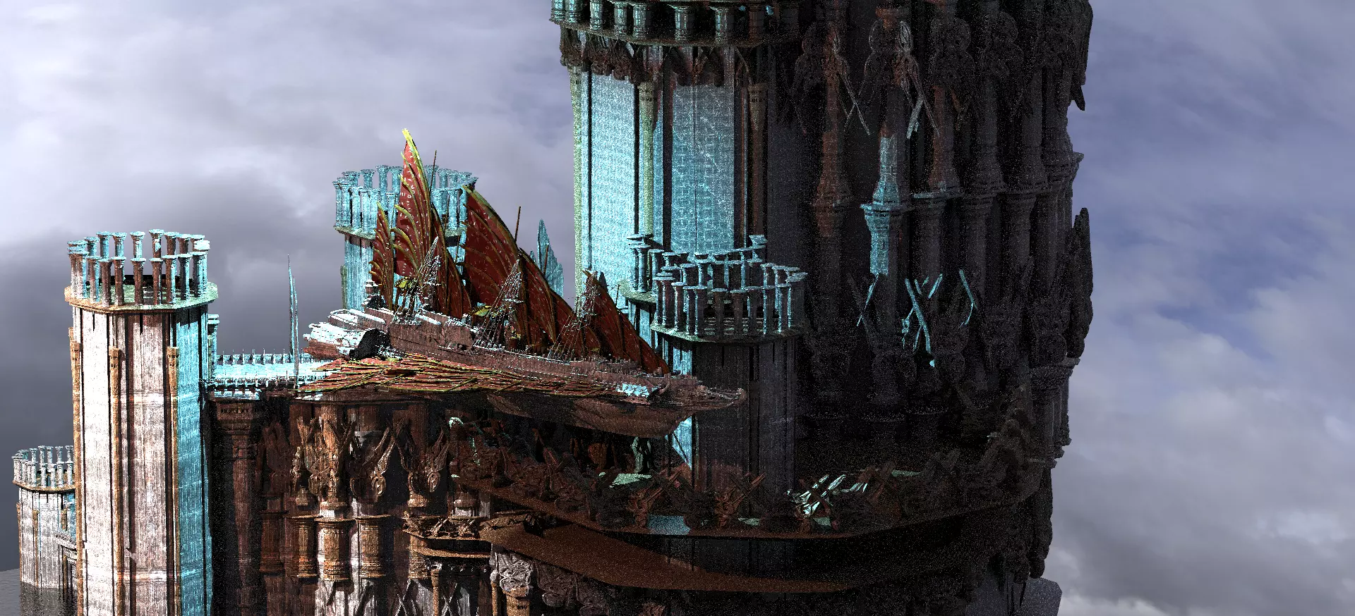 Magna Carter Floating fortress with Hermes airship  3D model_0