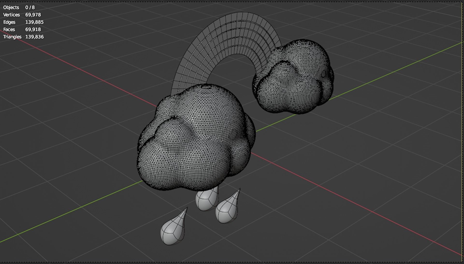 3d rainbow with rain and clouds cartoon  icon 3D model_6