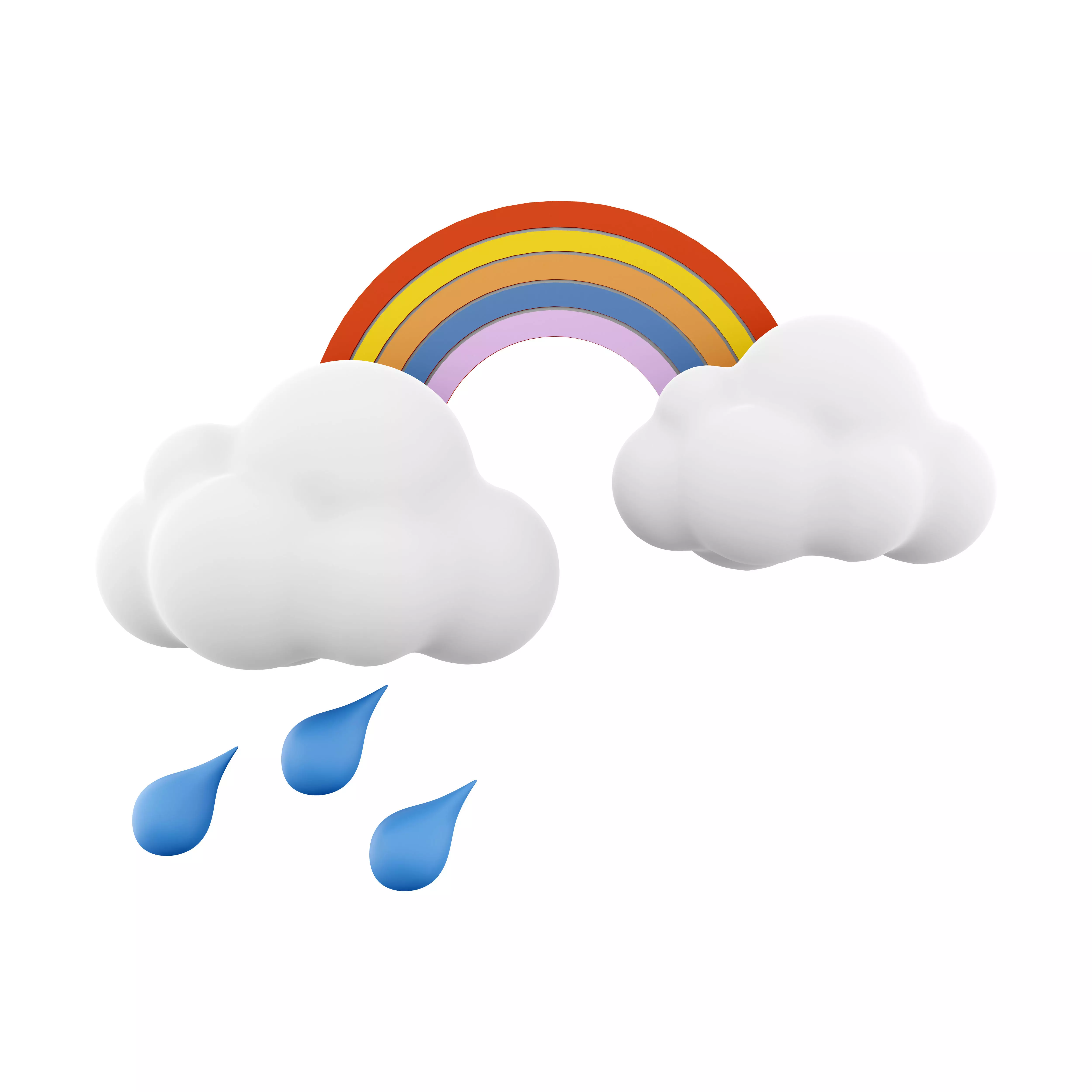 3d rainbow with rain and clouds cartoon  icon 3D model_0