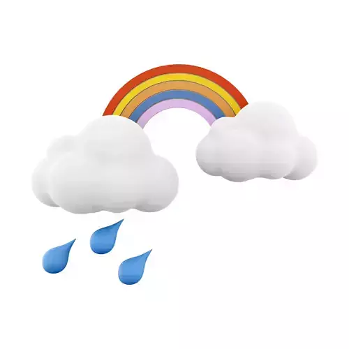 3d rainbow with rain and clouds cartoon  icon 3D model