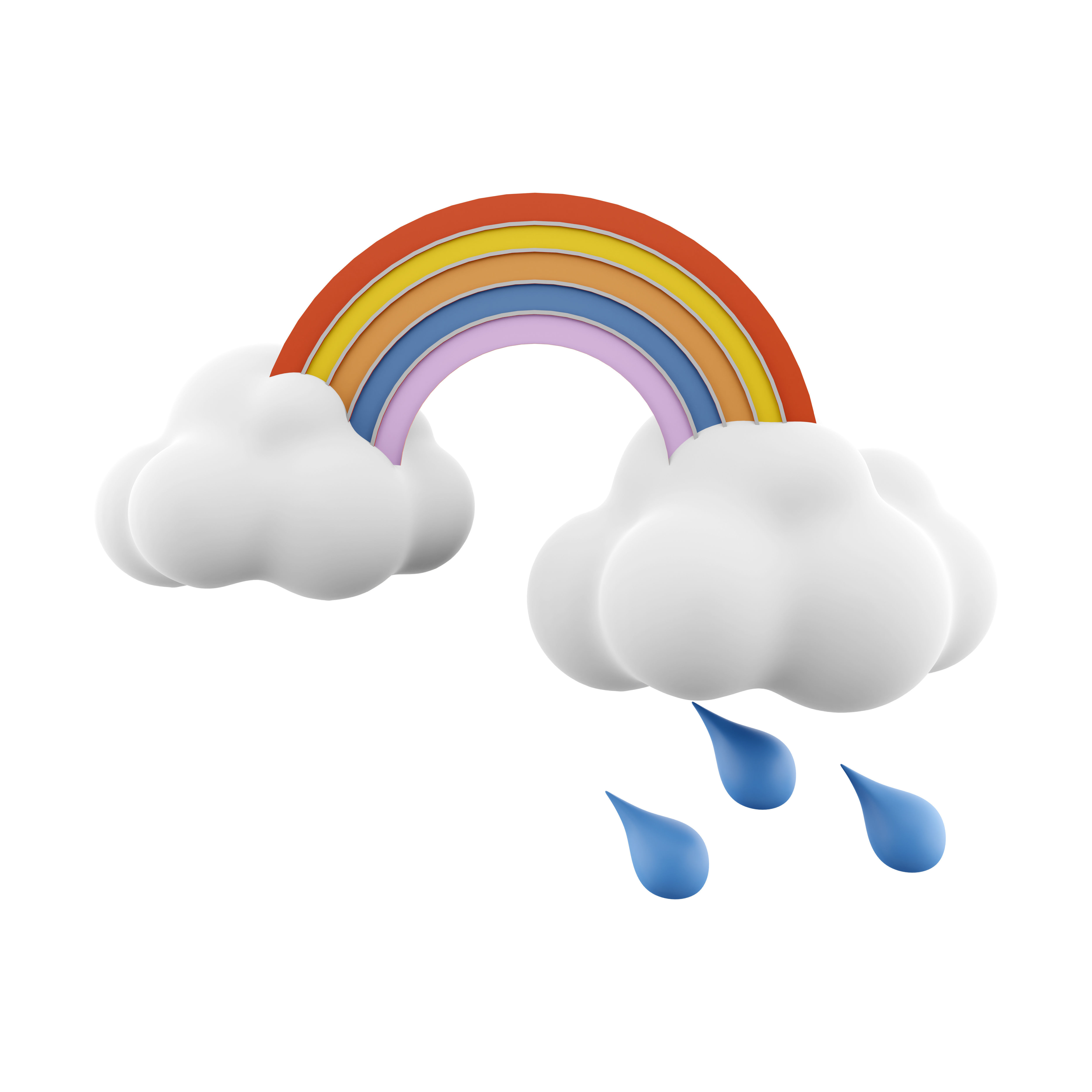 3d rainbow with rain and clouds cartoon  icon 3D model_2