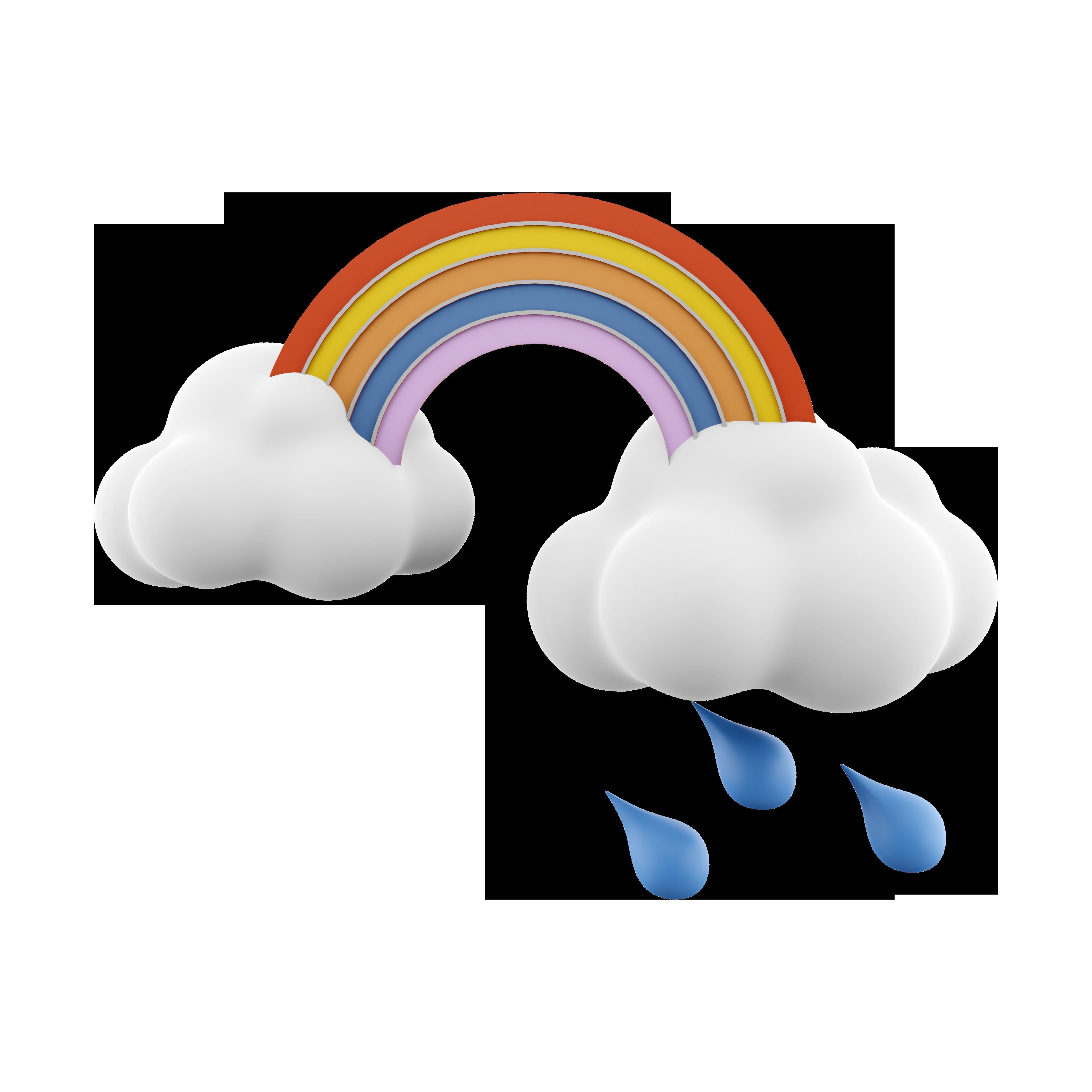 3d rainbow with rain and clouds cartoon  icon 3D model_1