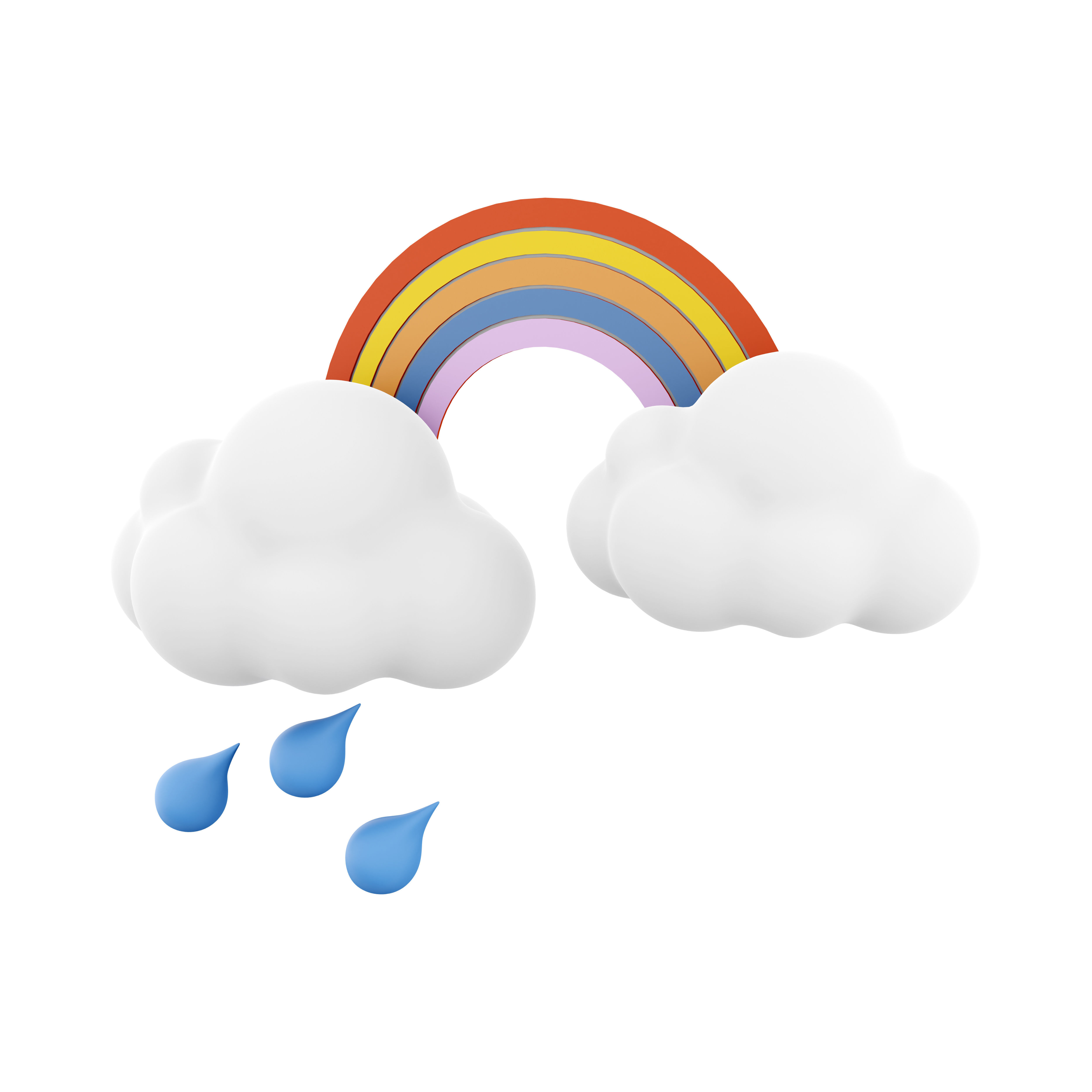3d rainbow with rain and clouds cartoon  icon 3D model_3