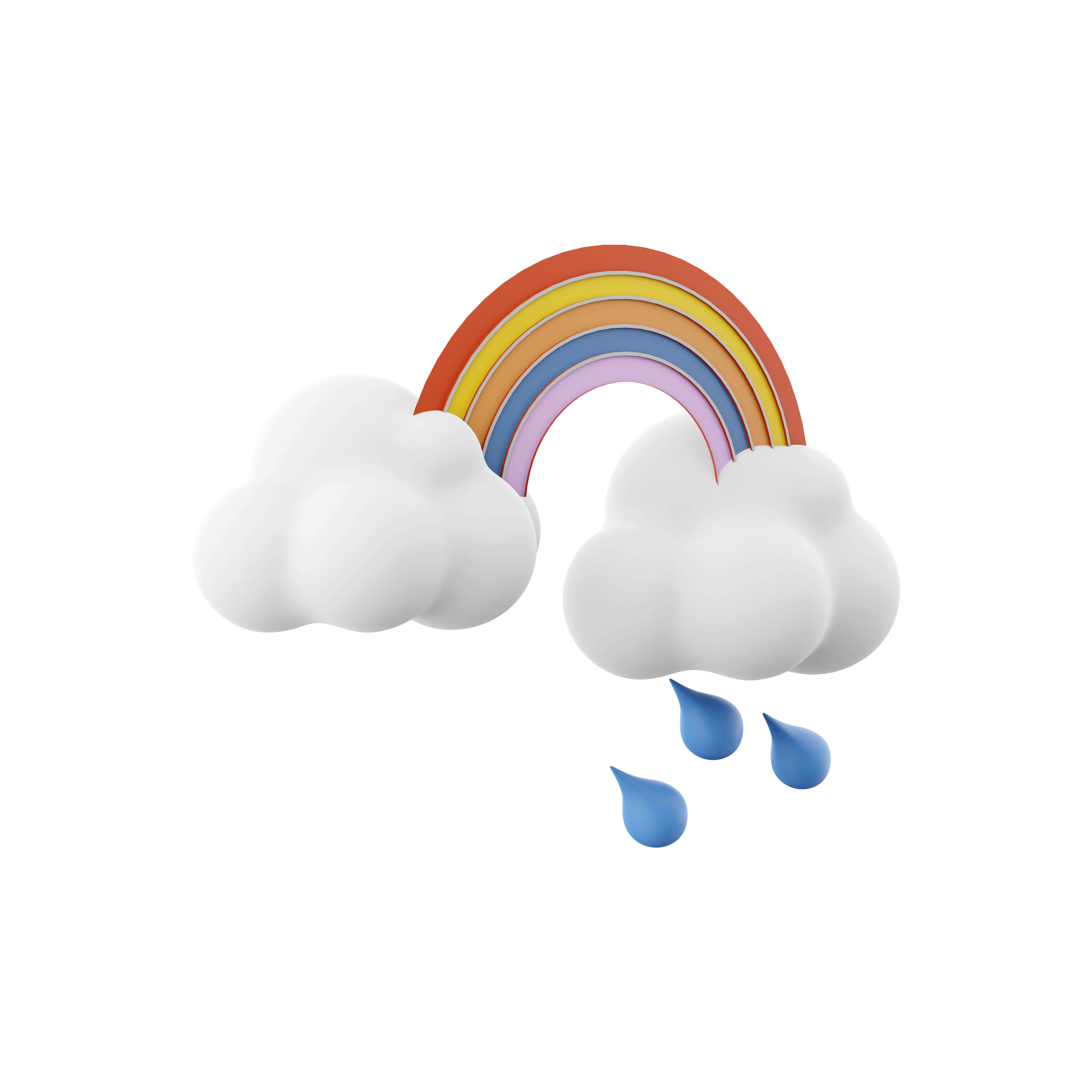 3d rainbow with rain and clouds cartoon  icon 3D model_4