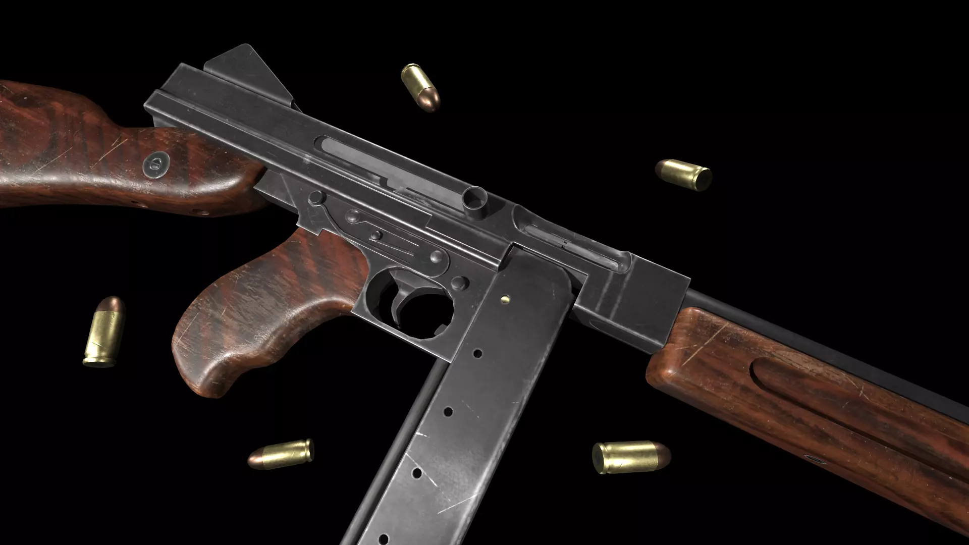 Thompson gun Low-poly 3D model_0