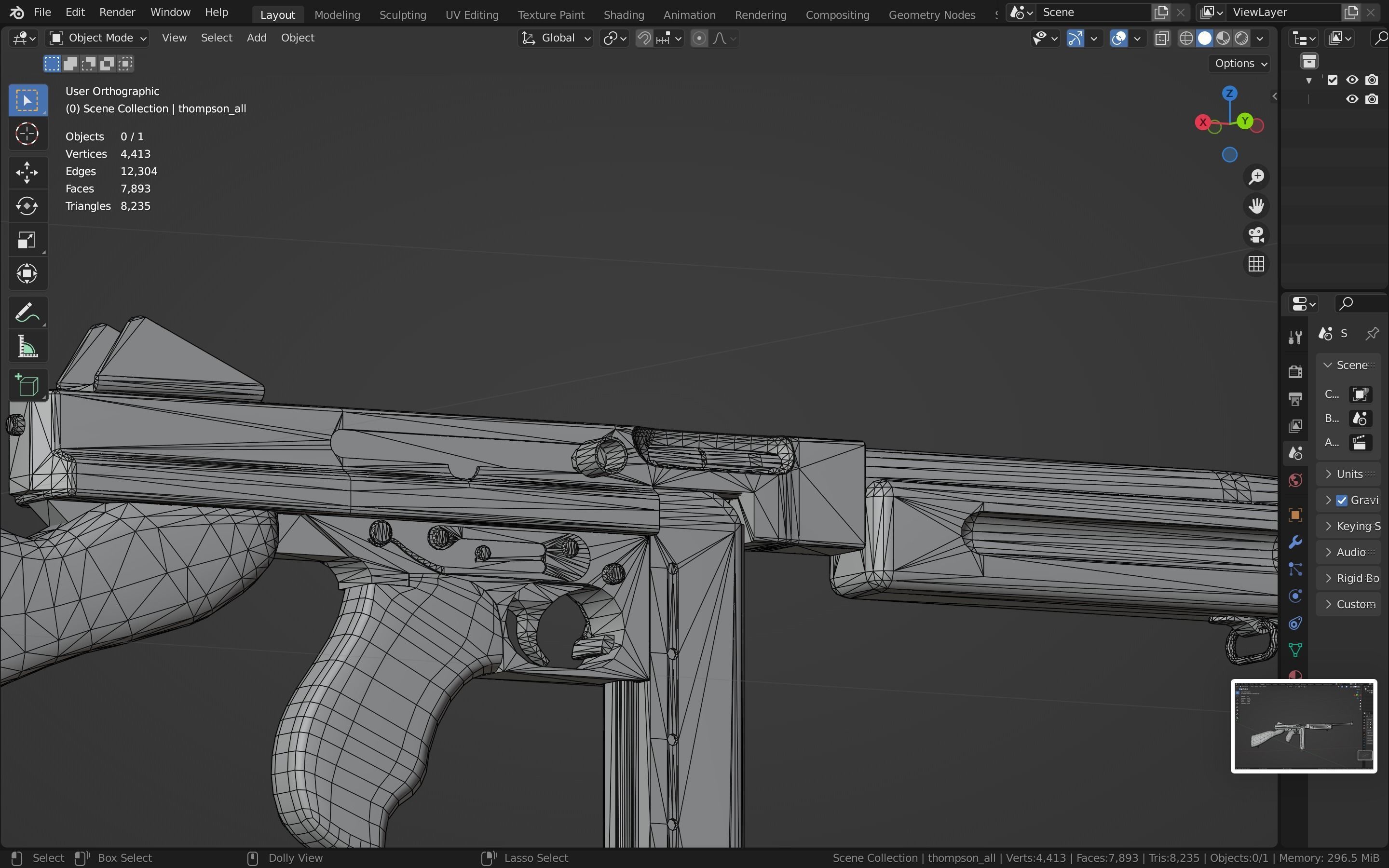 Thompson gun Low-poly 3D model_27