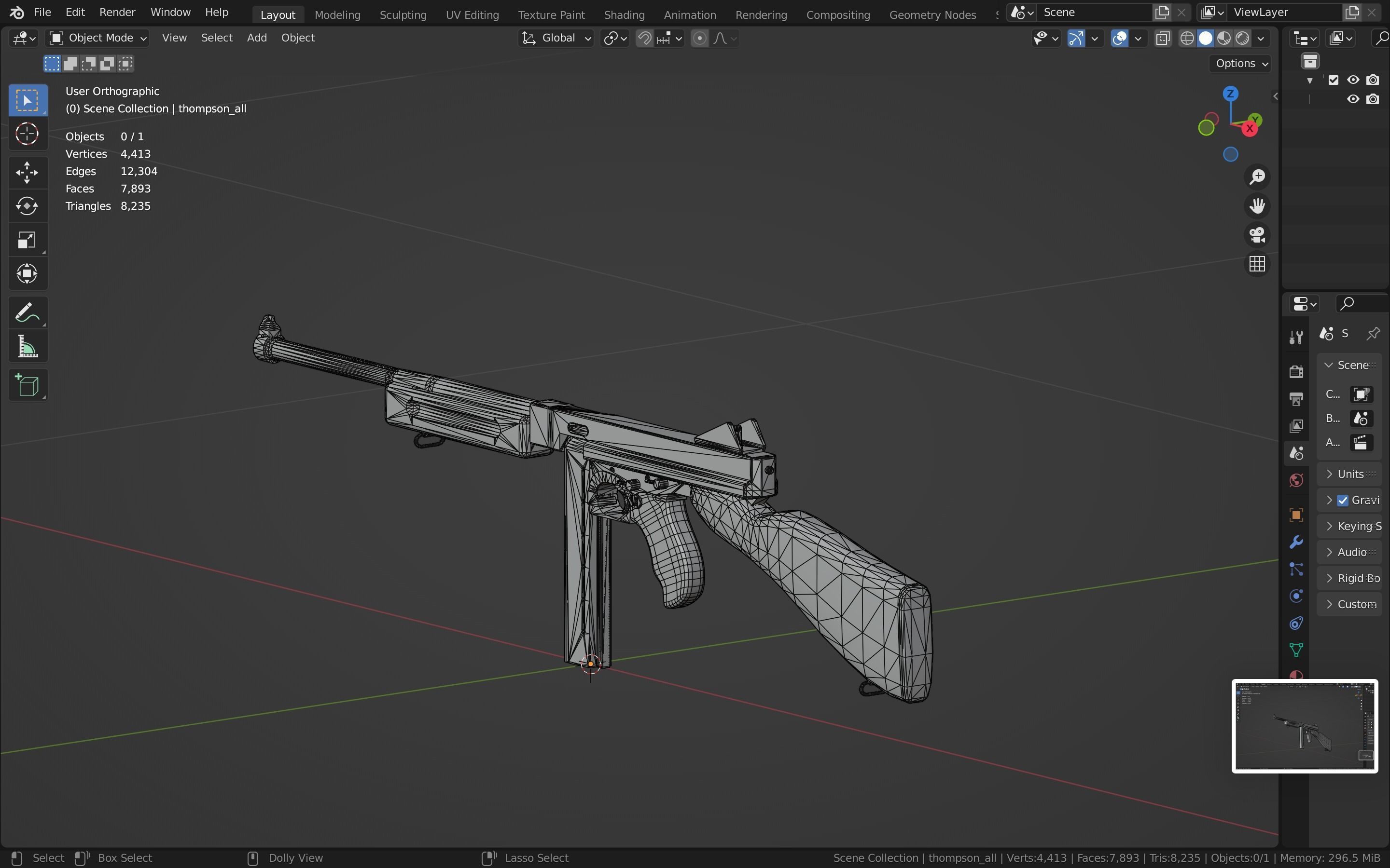 Thompson gun Low-poly 3D model_30