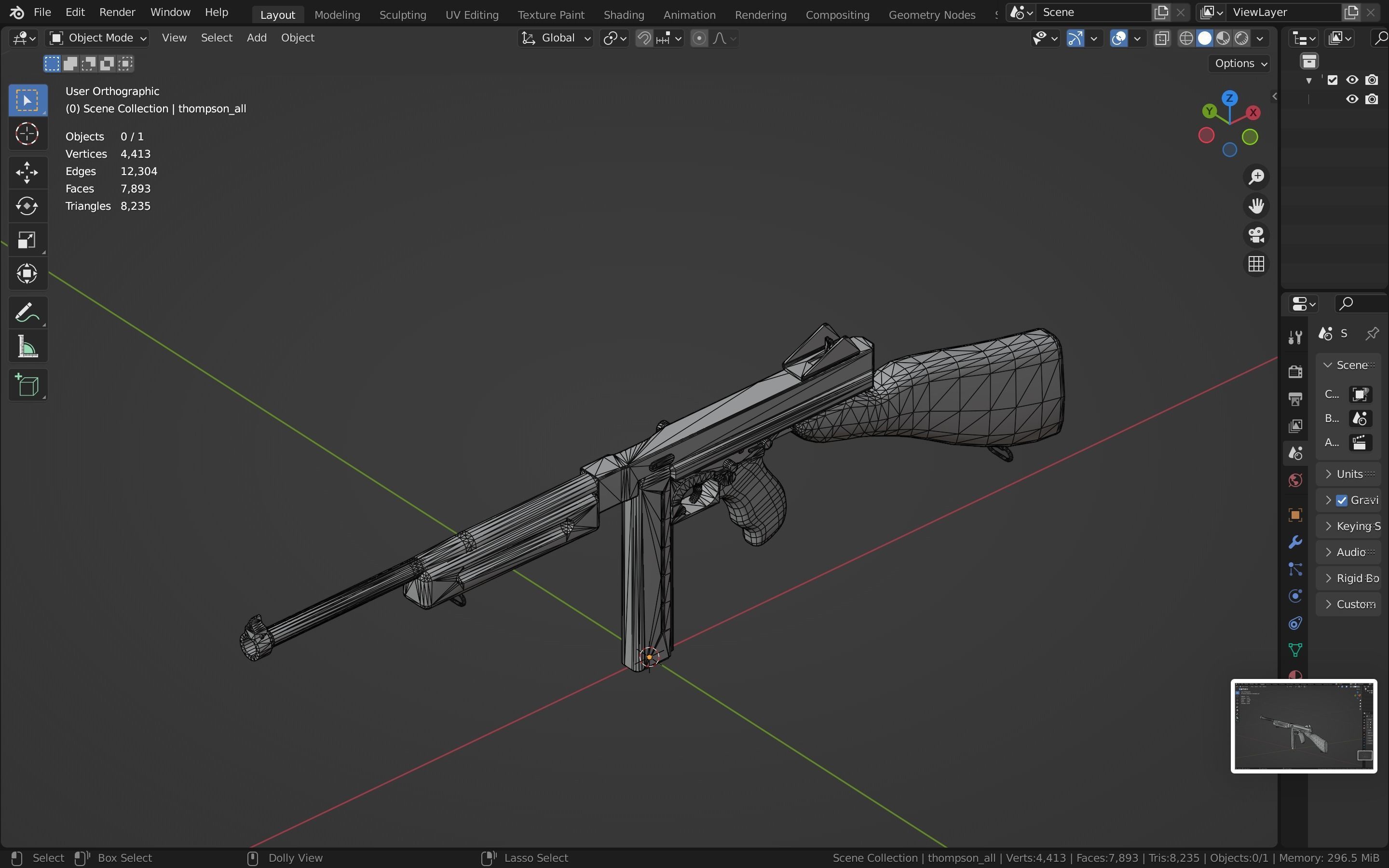 Thompson gun Low-poly 3D model_25