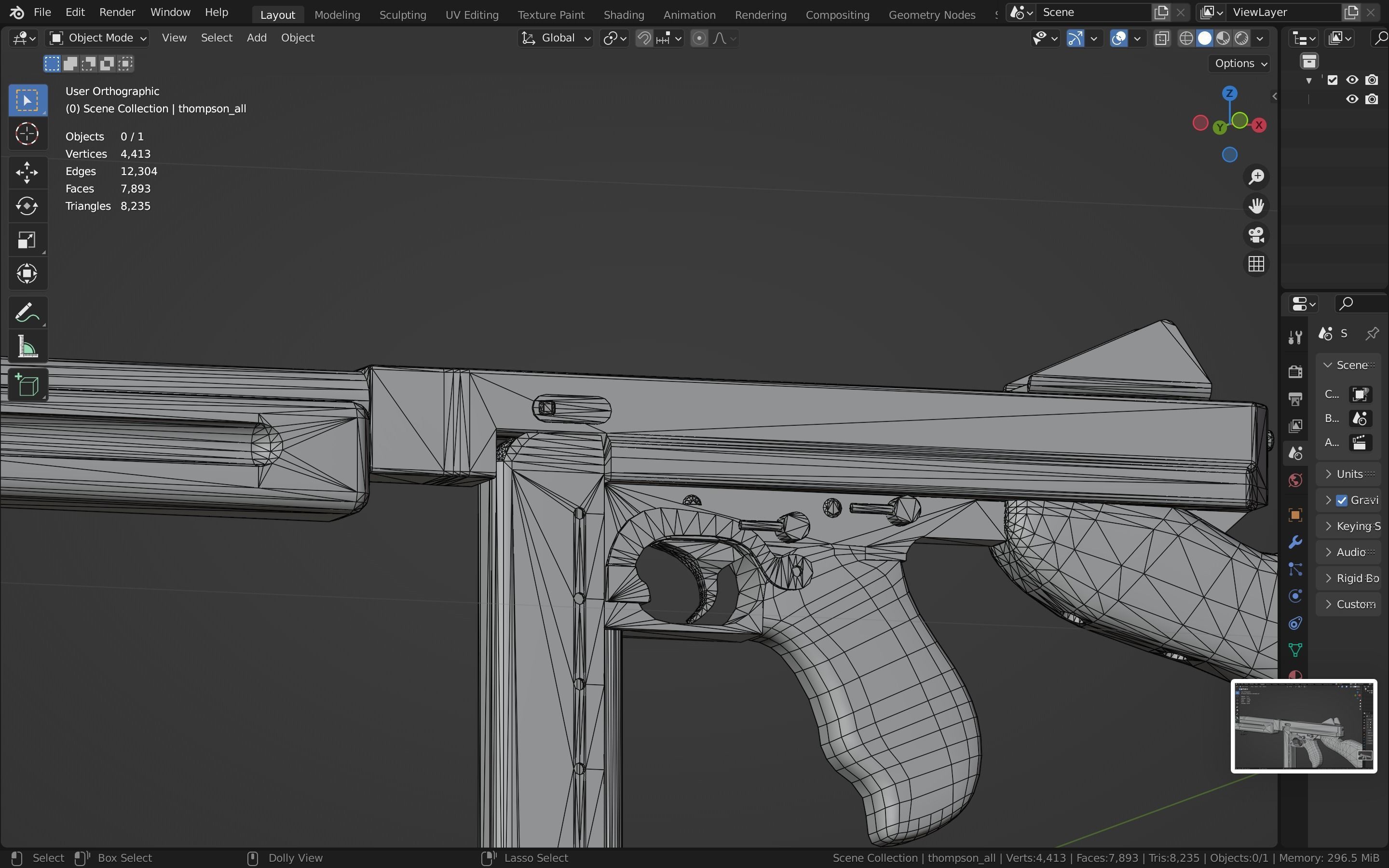 Thompson gun Low-poly 3D model_28