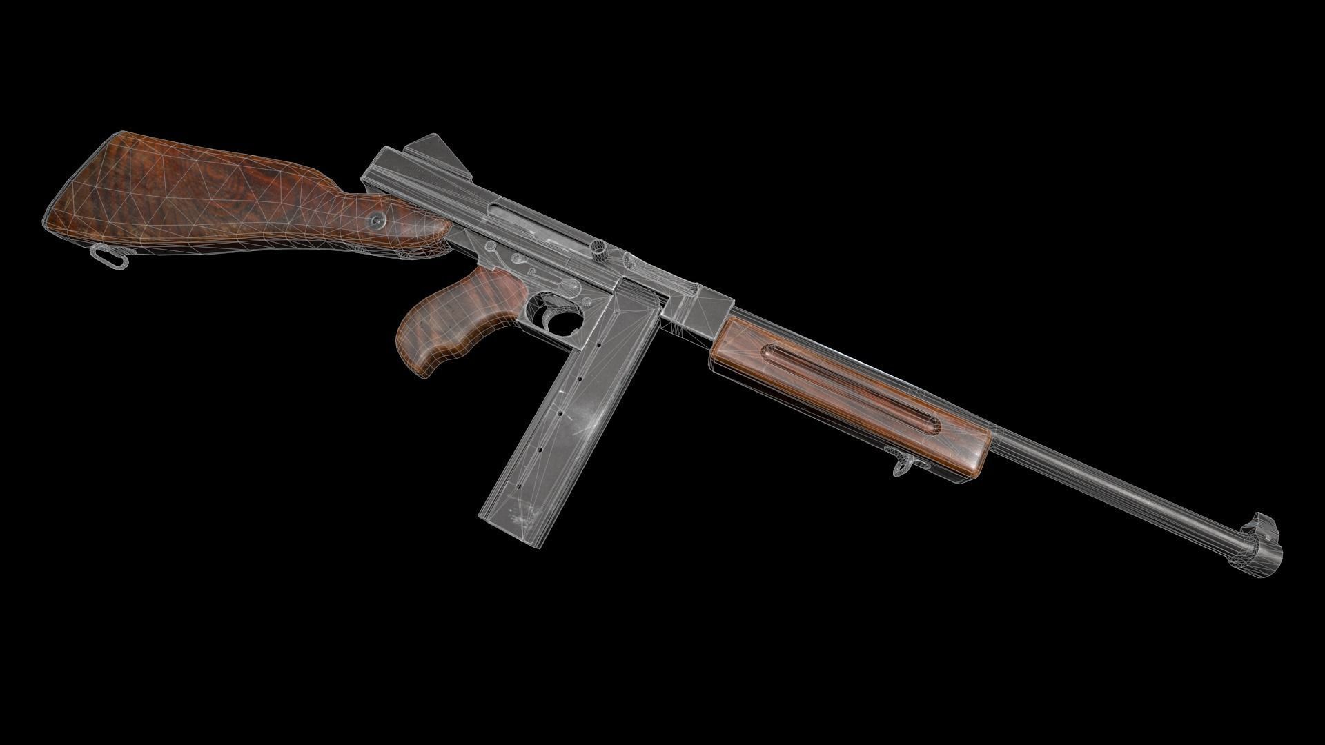 Thompson gun Low-poly 3D model_13