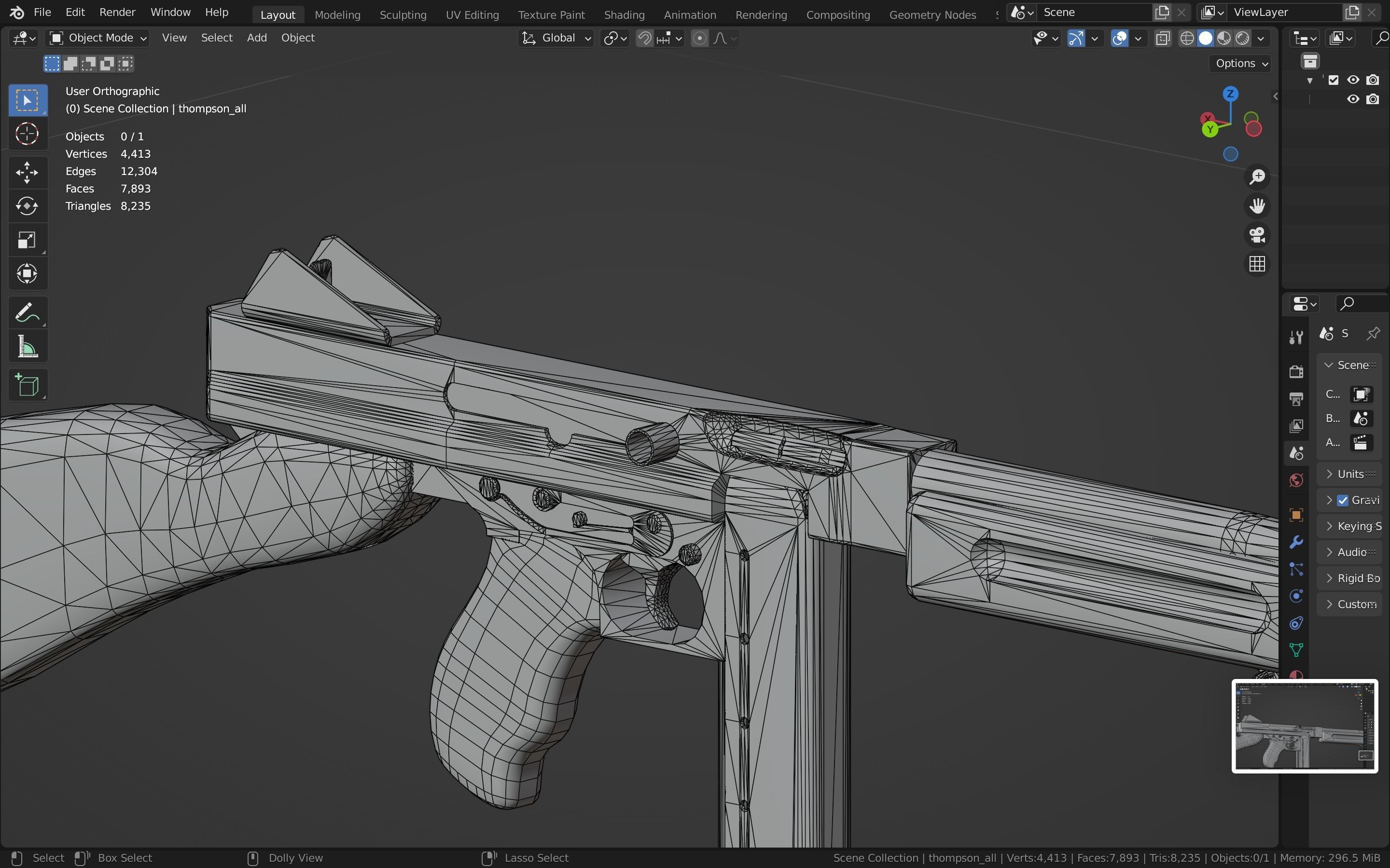 Thompson gun Low-poly 3D model_32