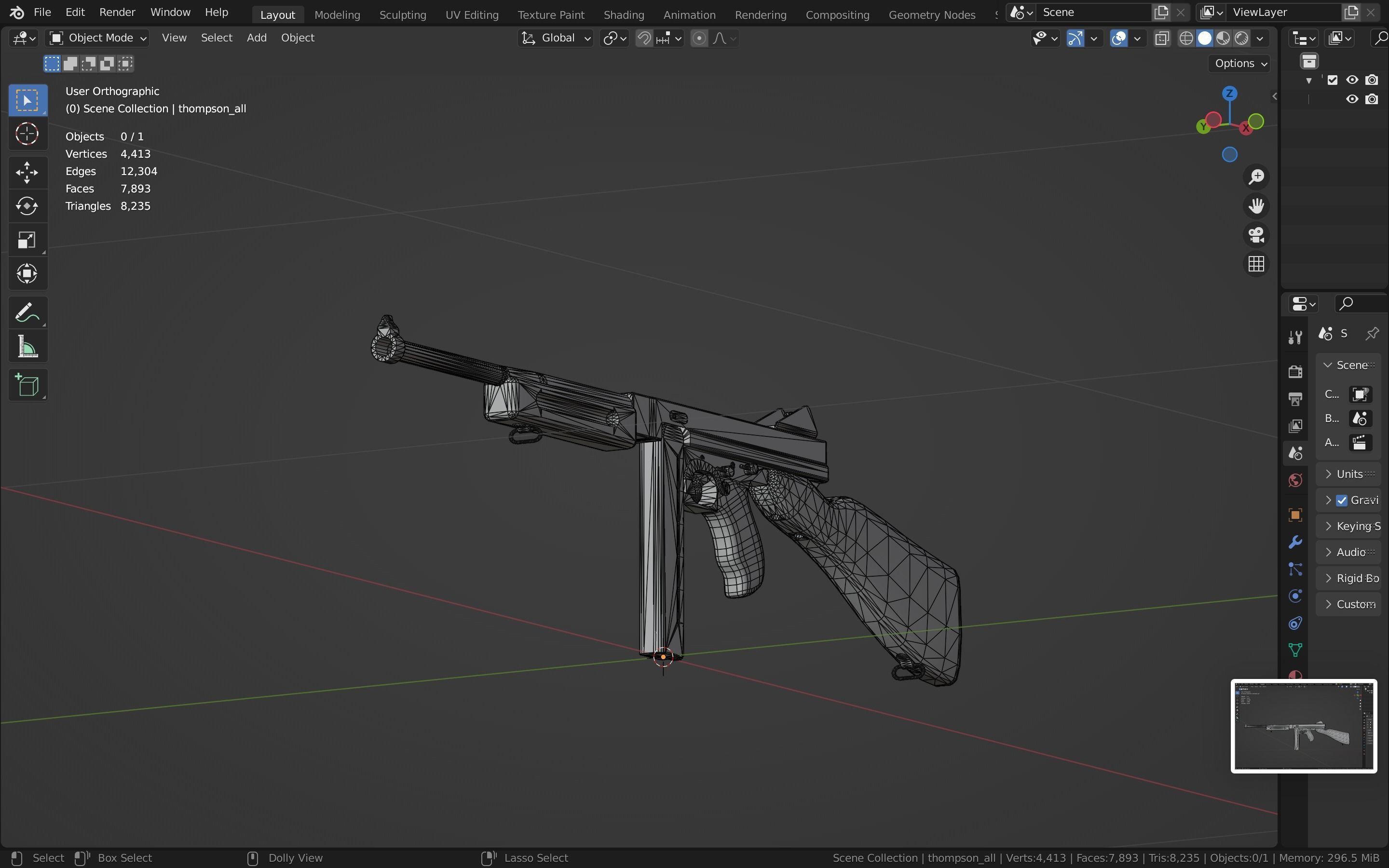 Thompson gun Low-poly 3D model_31