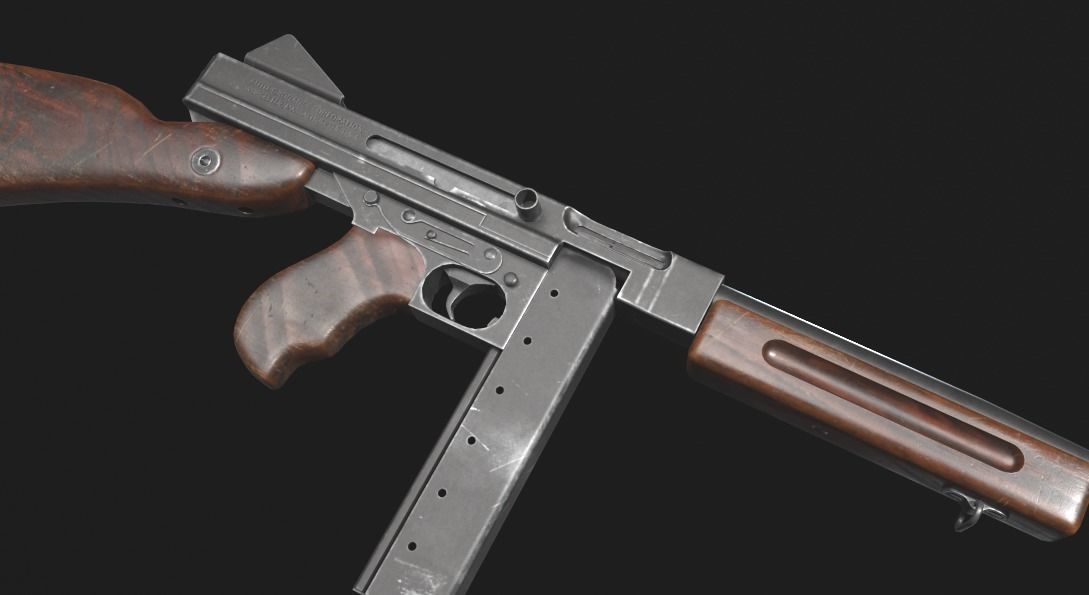 Thompson gun Low-poly 3D model_3