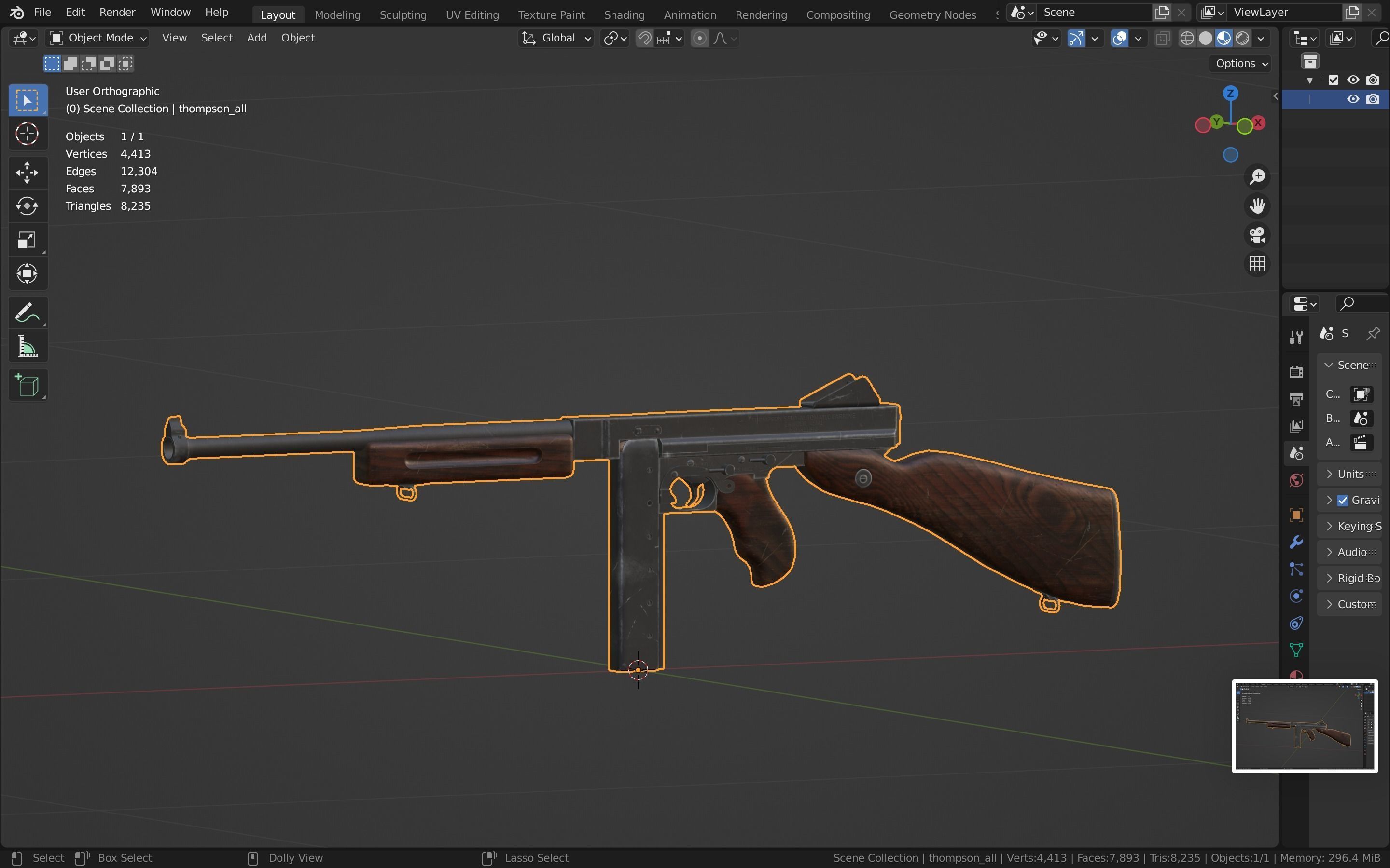 Thompson gun Low-poly 3D model_35