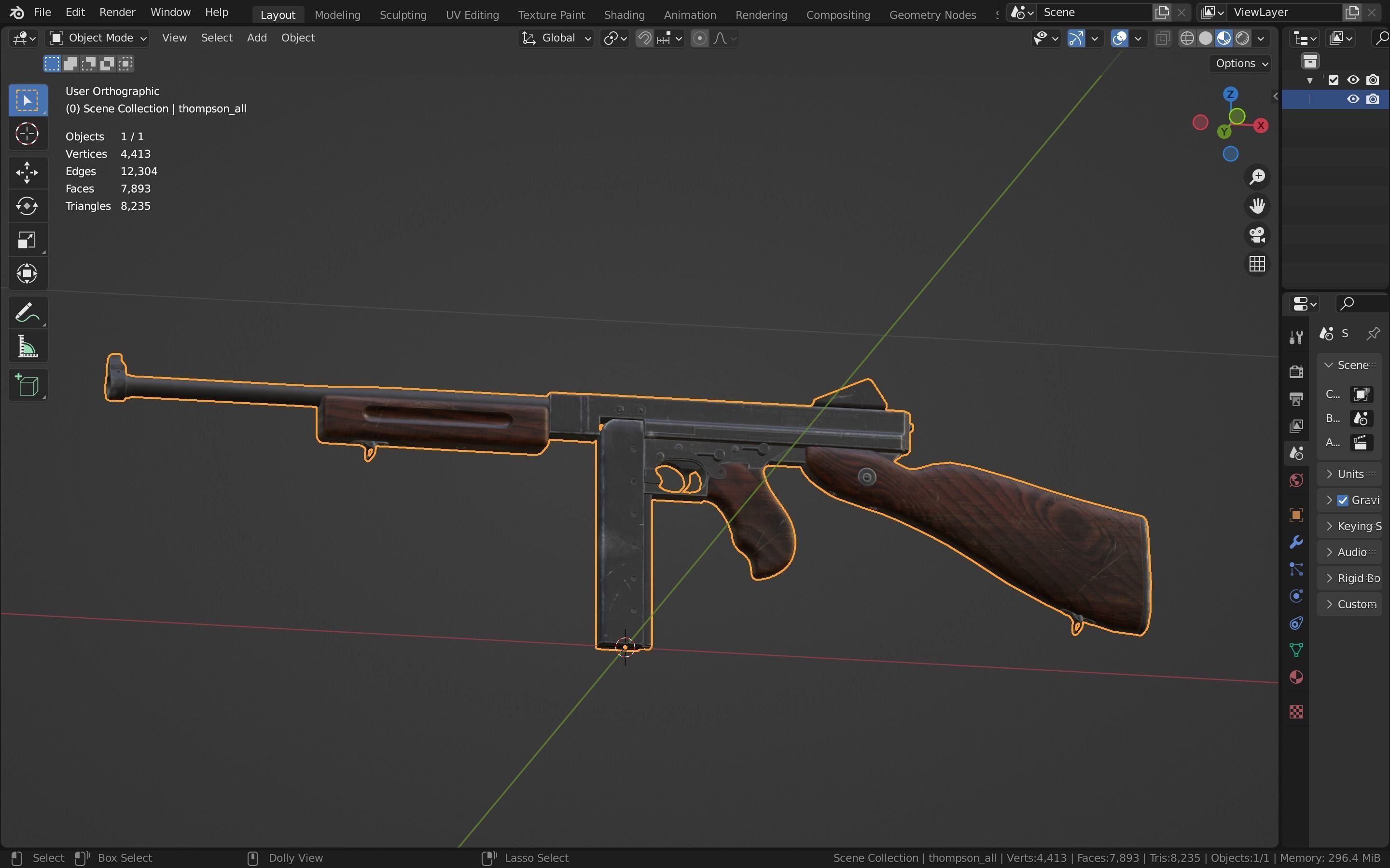 Thompson gun Low-poly 3D model_38